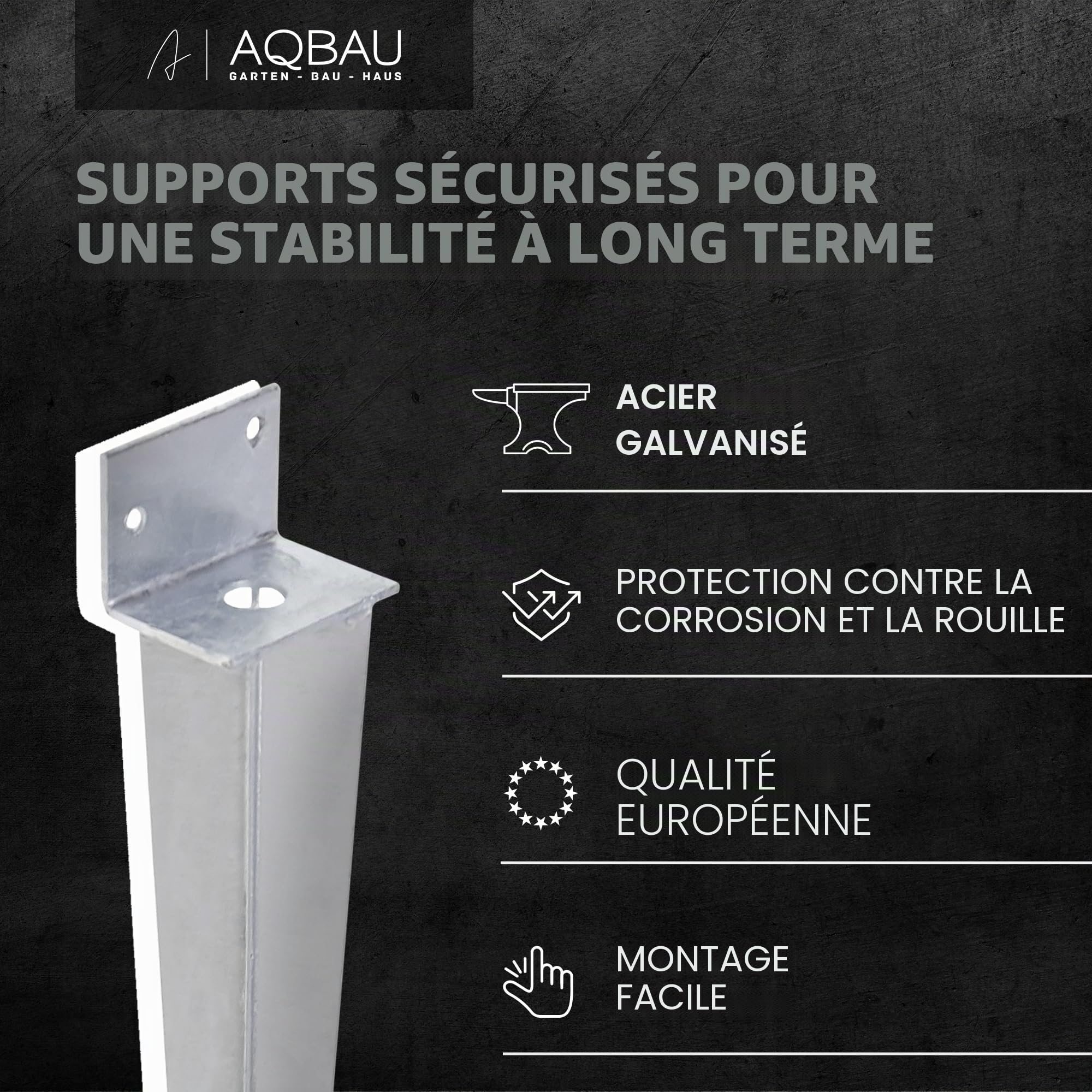 Lot de 4 Support Poteau Bois – Support de Poteau à Enfoncer Universel en L – Fixation robuste pour Poteaux Bois et Jardin – Douille à Frapper Galvanisée à Chaud 40x500mm