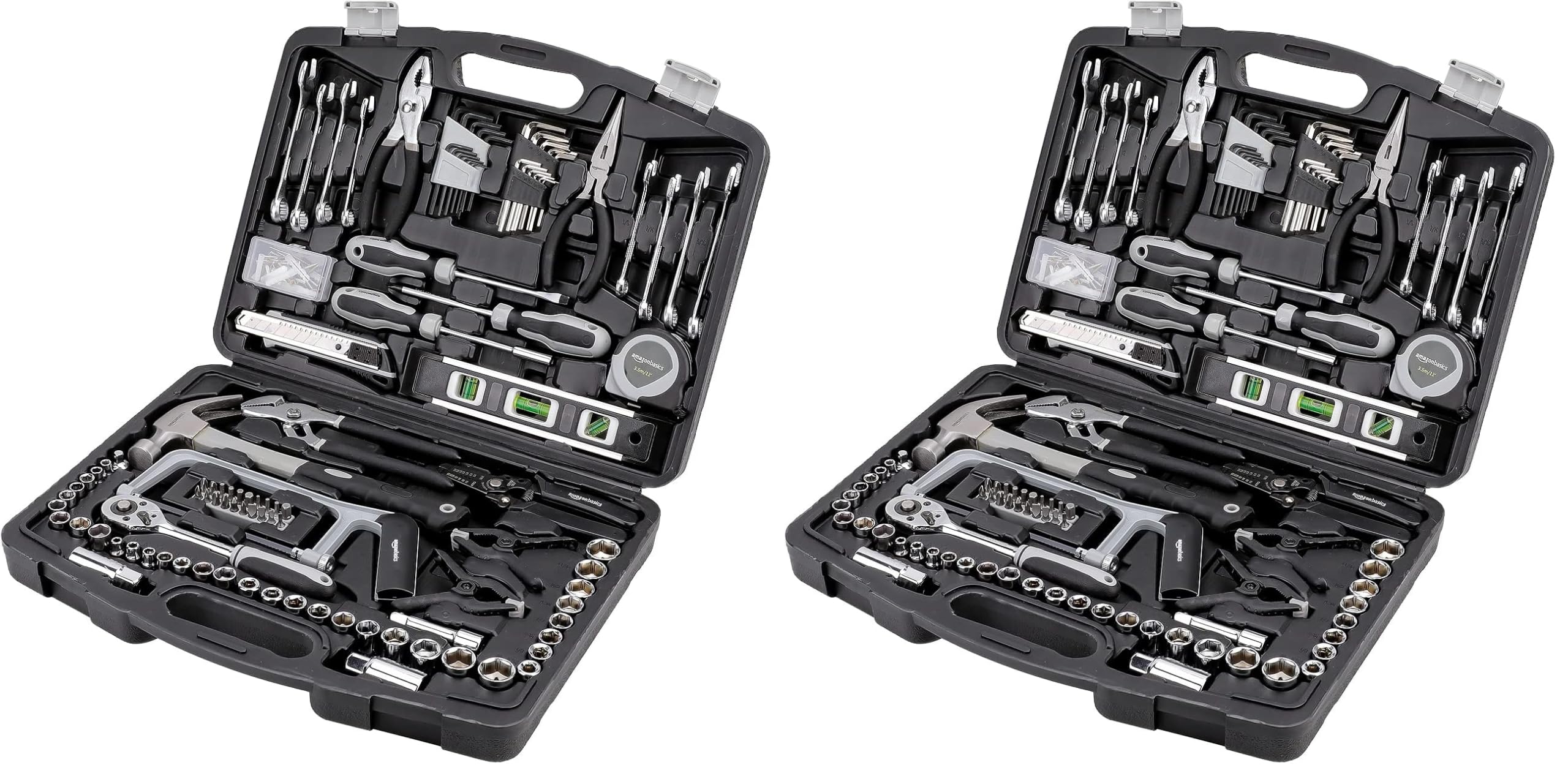 Amazon Basics General Household Hand Tool Set with Storage Case, Portable Tool Kit for Home Maintenance and Everyday Repairs, 173-Piece (Pack of 2)