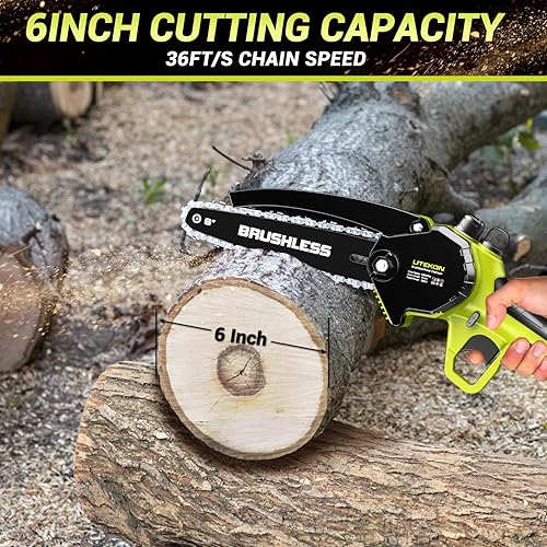 Miniatura 3 de Mini motosierra sin escobillas con motor de alta potencia de 1000 W, motosierra inalámbrica de 36 piesS de 6 pulgadas con sistema de aceite