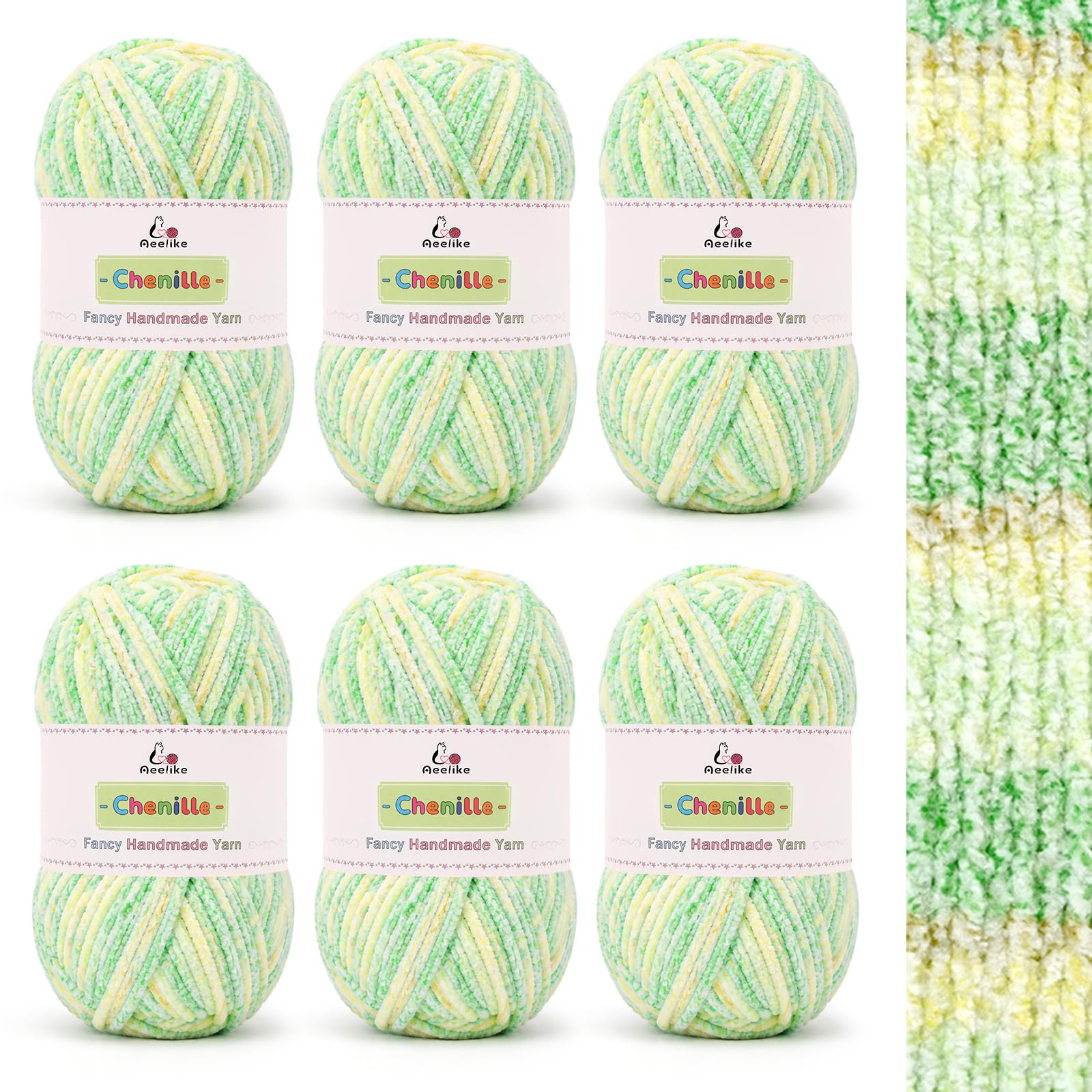 Aeelike Chenille Yarn 300g, Green Ombre Chenille Wool for Crochet Knitting — image 1