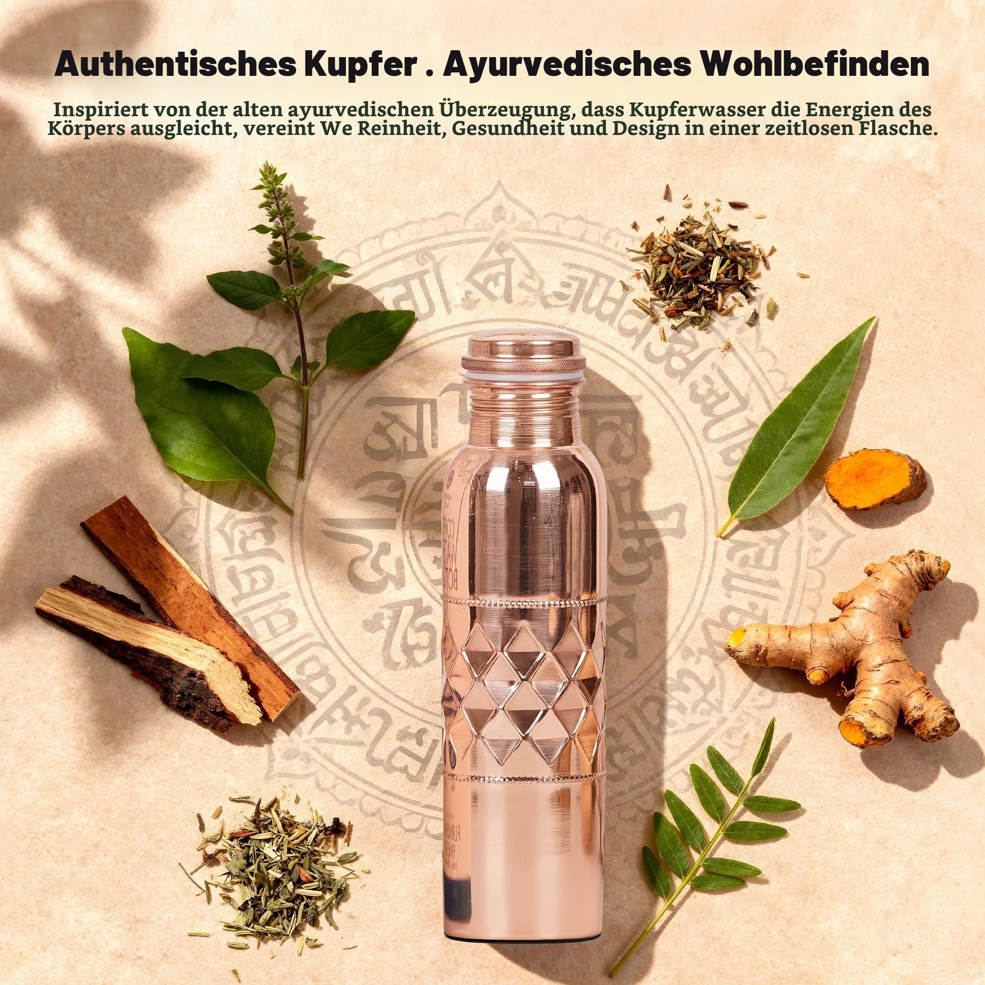 Wasserflasche aus natürlichem Kupfer, ca. 1 Liter (34 oz) – Ayurvedische Flasche aus reinem Kupfer für Fitnessstudio, Büro, Wandern und Outdoor-Aktivitäten – 2 Stück