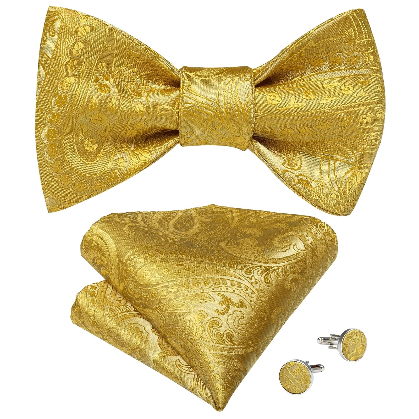 JFDBGU Bow Tie Set Handkerchief Cufflinks Self Tie Bowtie Silk Paisley Wedding Party Bowknot