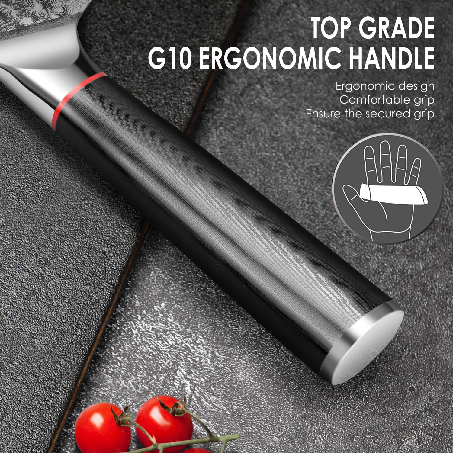 Home Safety Mannaia Cinese Damasco 17,4 cm 67 Strato VG-10 Acciaio di Damasco, Coltello Professionale per Carne con Impugnatura Ergonomica