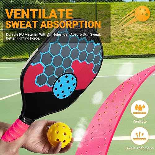 Miniatura 2 de Paquete de 2 cintas de agarre de paleta de pickleball con cresta elevada, envoltura de repuesto para absorción de sudor y antideslizante, accesorios