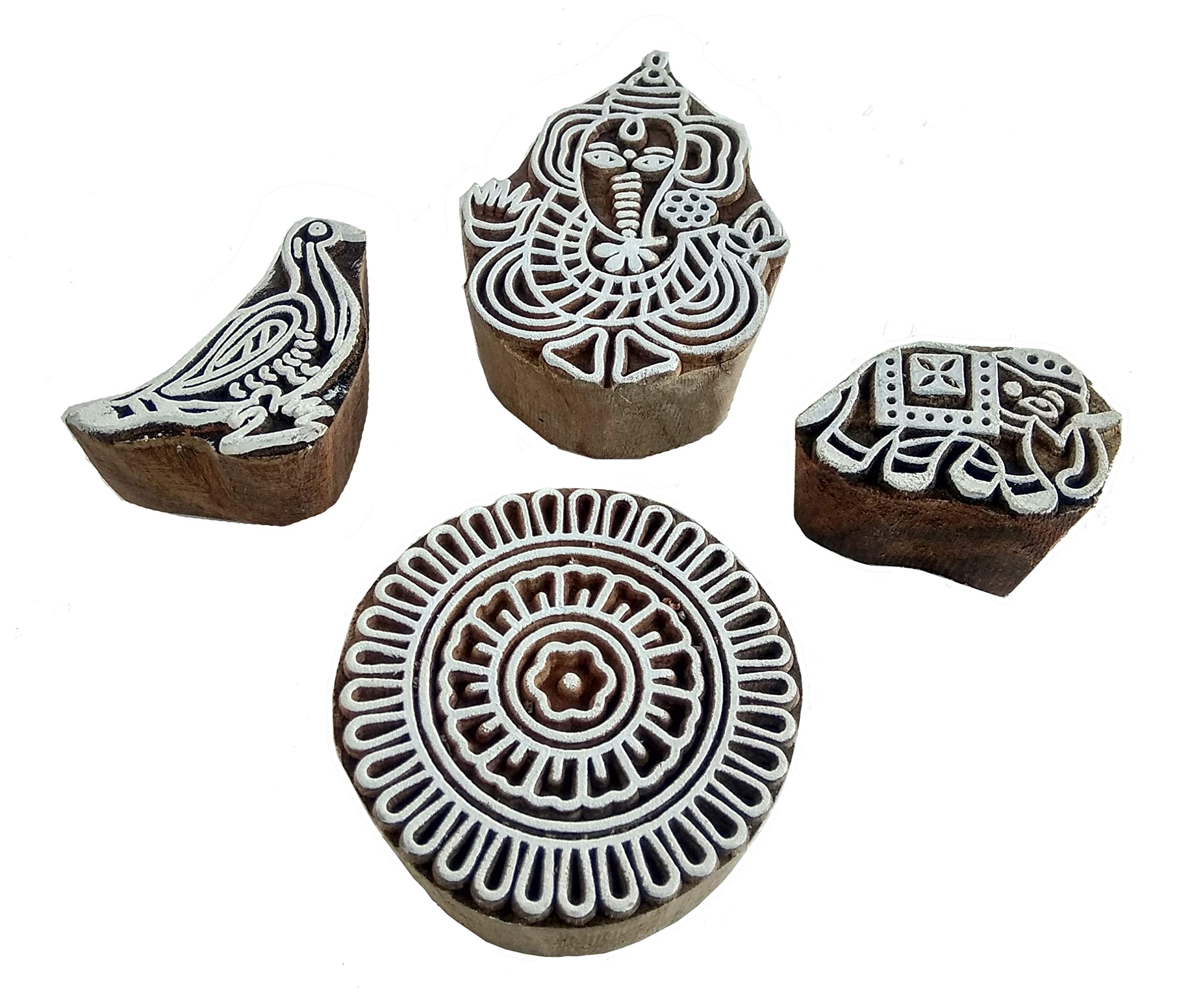 Rastogi Handicrafts Drewniane klocki do drukowania ręcznie rzeźbione do drukowania tkanin, ceramiki, rękodzieła, tatuażu ciała, scrapbookingu nadruk drewniana pieczątka wykonana z drewna (Design_D)