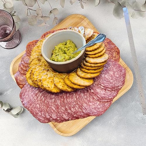 Miniatura 8 de JOIKIT Paquete de 3 platos de bambú de 10 pulgadas, platos de madera fina y pulida, bandeja de bambú para sostener frutas, pan, queso, nueces, café,