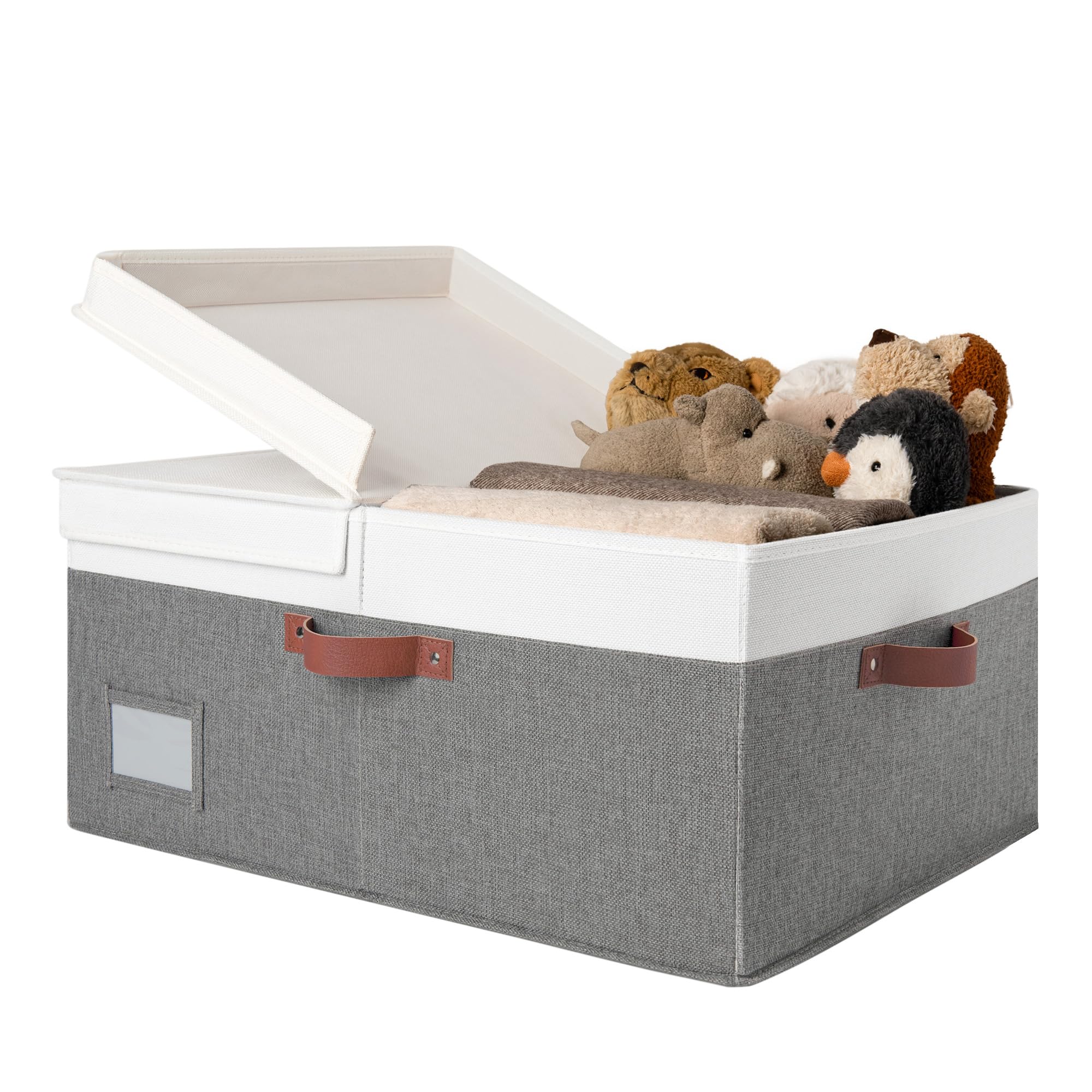 GRANNY SAYS Decorative Storage Boxes with Lids, Collapsible Large Closet Storage Bins with Label, Fabric Storage Bins for Clothes, White&Gray