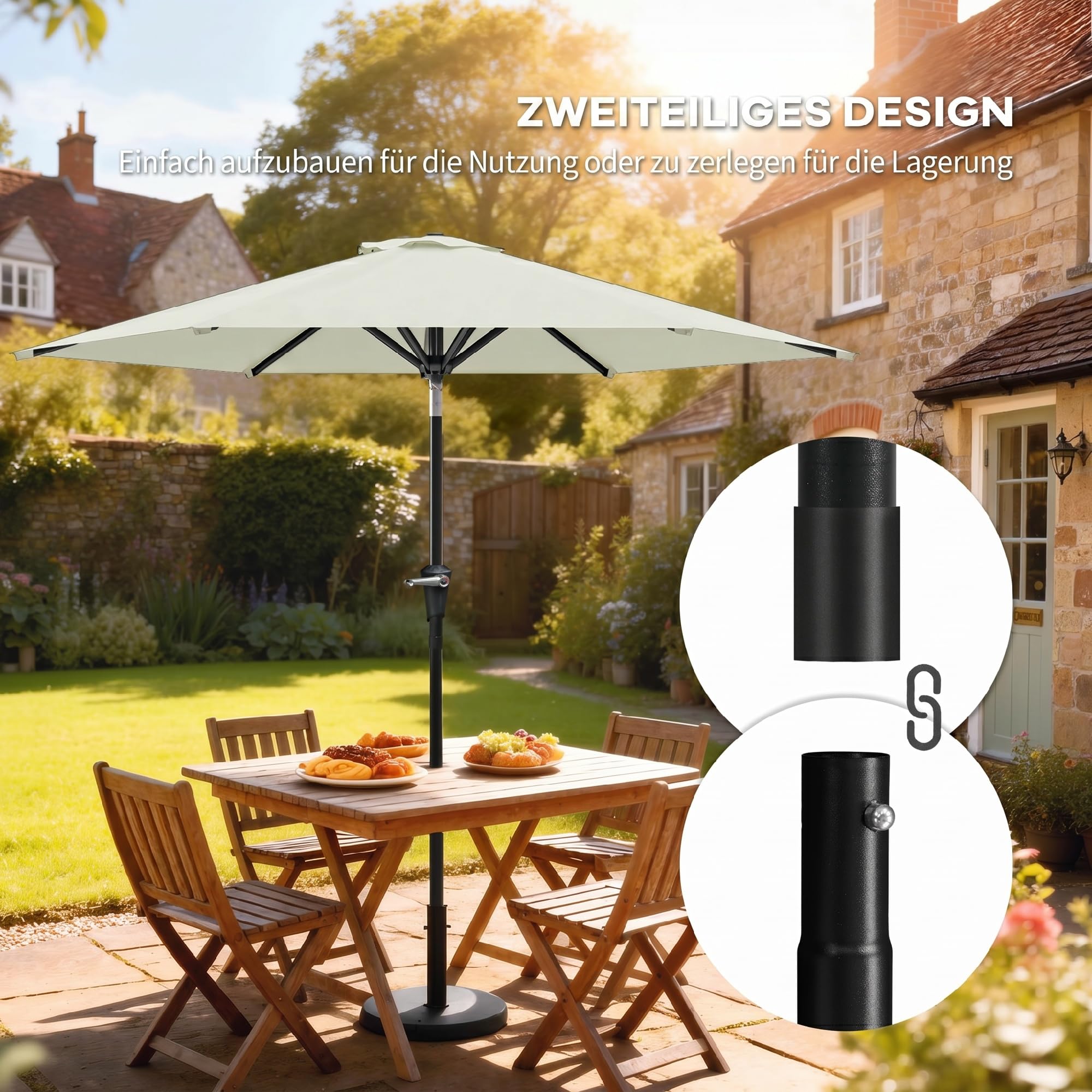 Outsunny Parasol de jardin Parasol droit hexagonal inclinable Ø 2,3 x 2,16H m métal polyester haute densité