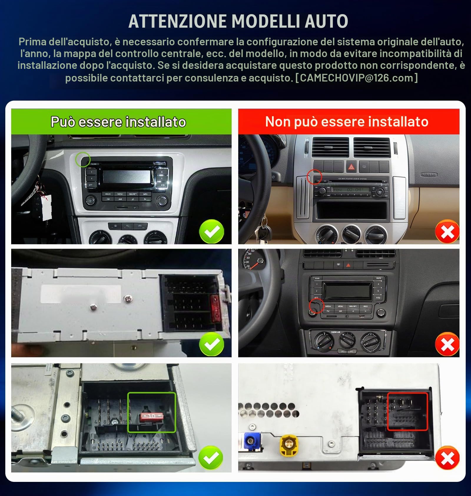 CAMECHO VW Golf 5 Wireless CarPlay Autoradio per Golf 6 Polo con Android Auto, Schermo Tattile IPS da 7 Pollici 2 DIN Radio per Golf 5 con Bluetooth AM/FM/RDS Mirror Link Due Porte USB SWC + Canbus