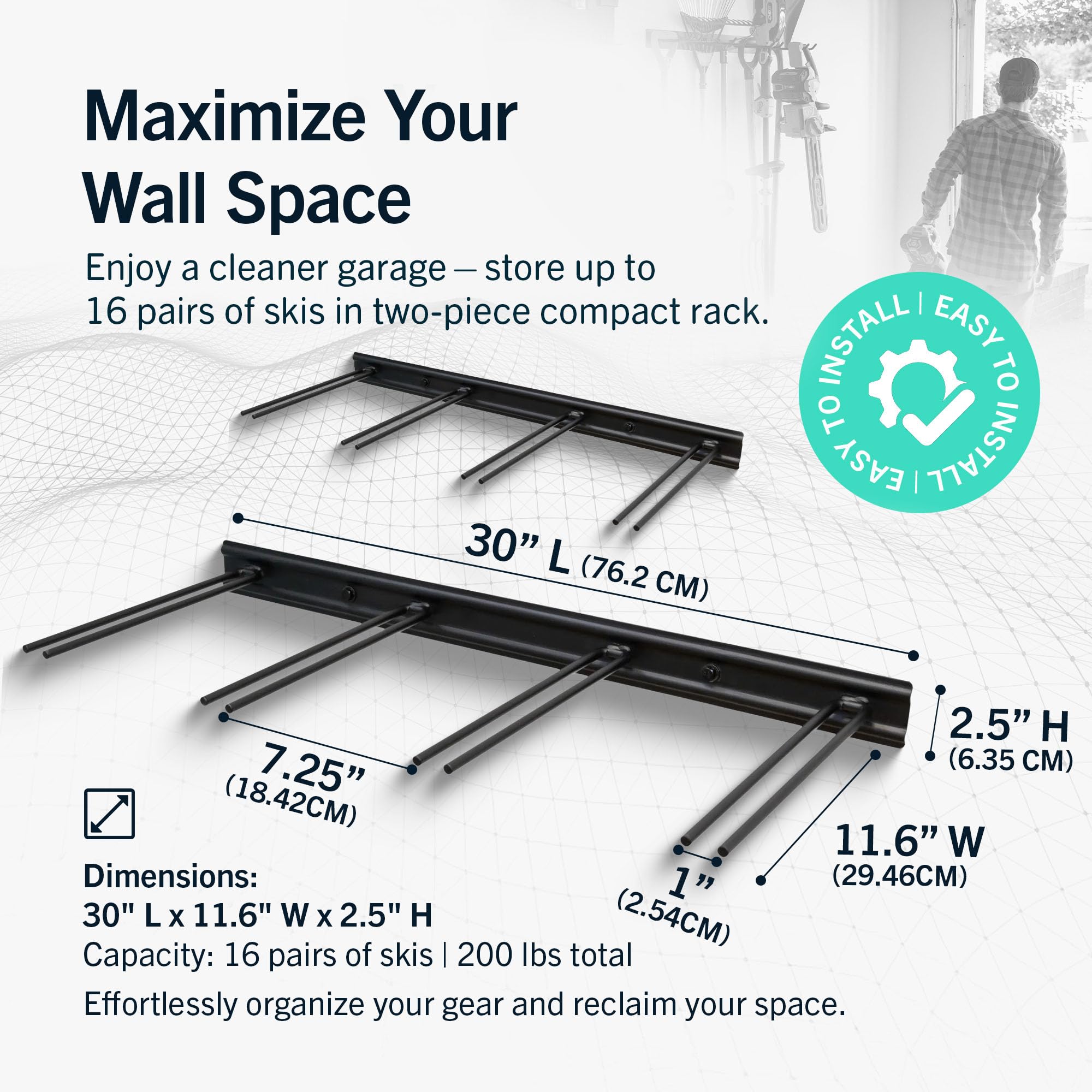 StoreYourBoard Le support de stockage de mur de ski, paquet de 2 tient 16 paires, bâti en acier de maison et de garage de skis