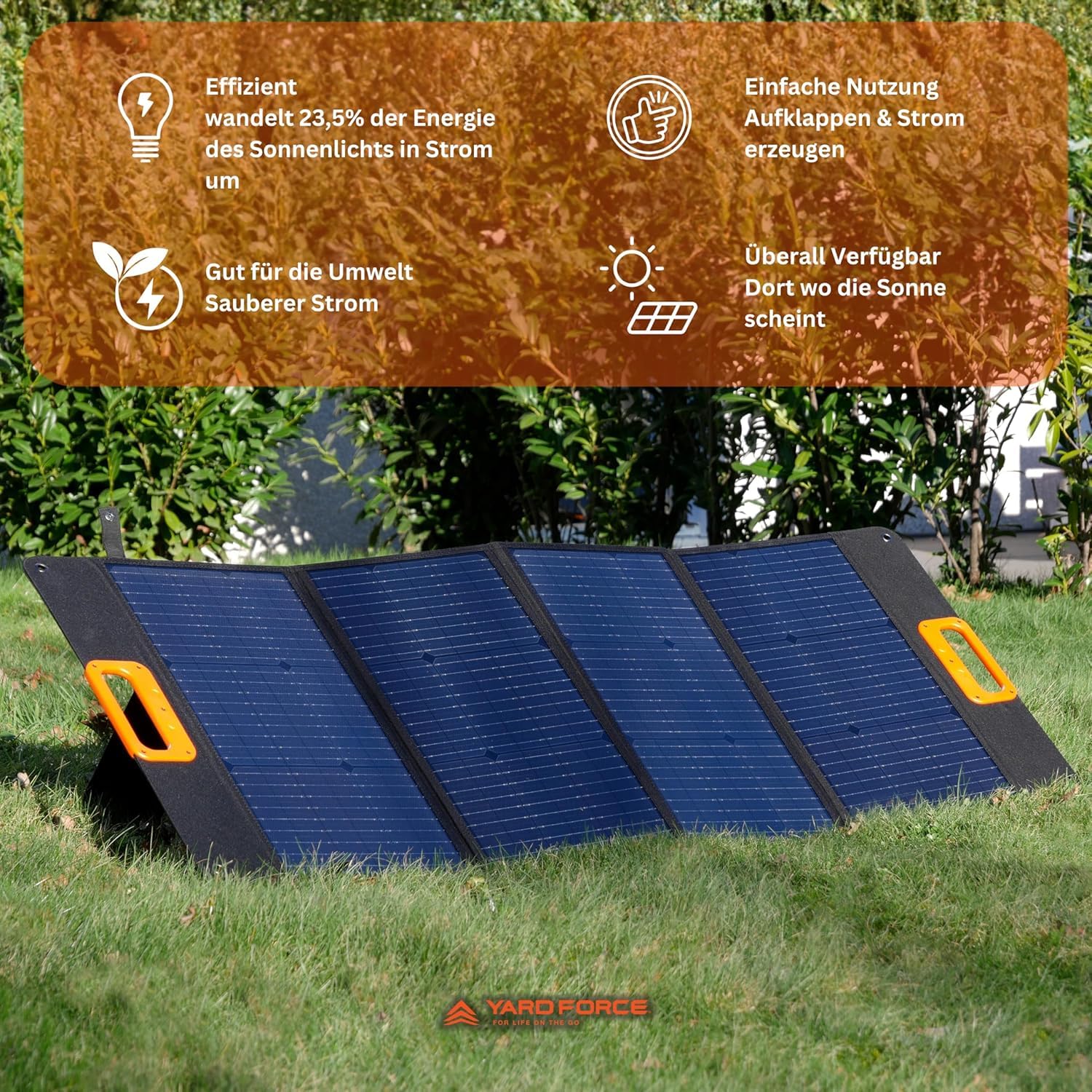 Yard Force Panneau solaire pliable 100W avec sortie USB C compatible avec groupes électrogènes Yard Force pour camping et randonnée - LX SPP10