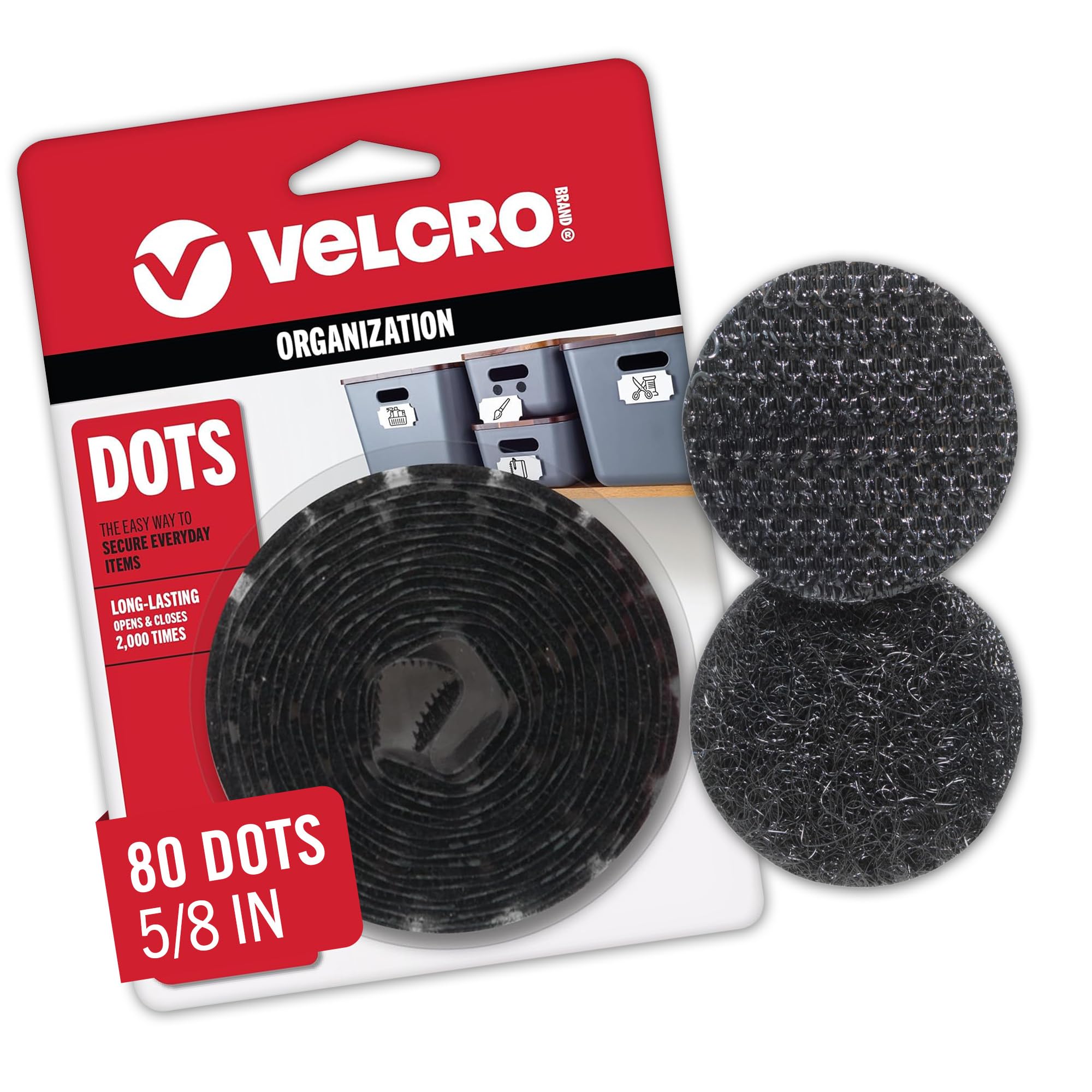 VELCRO Brand - Sticky Back Hook and Loop Fasteners | Perfect for Home or Office | 5/8in Coins | Pack of 80 | Black