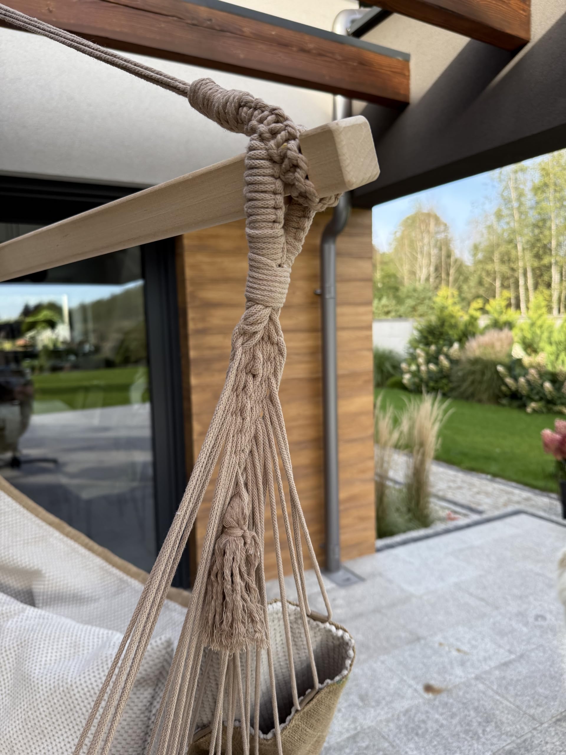 Izabell Fauteuil suspendu avec grands coussins - Chaise à bascule XXL et hamac pour intérieur et extérieur - Balançoire à café en sacs de jute (beige 2)