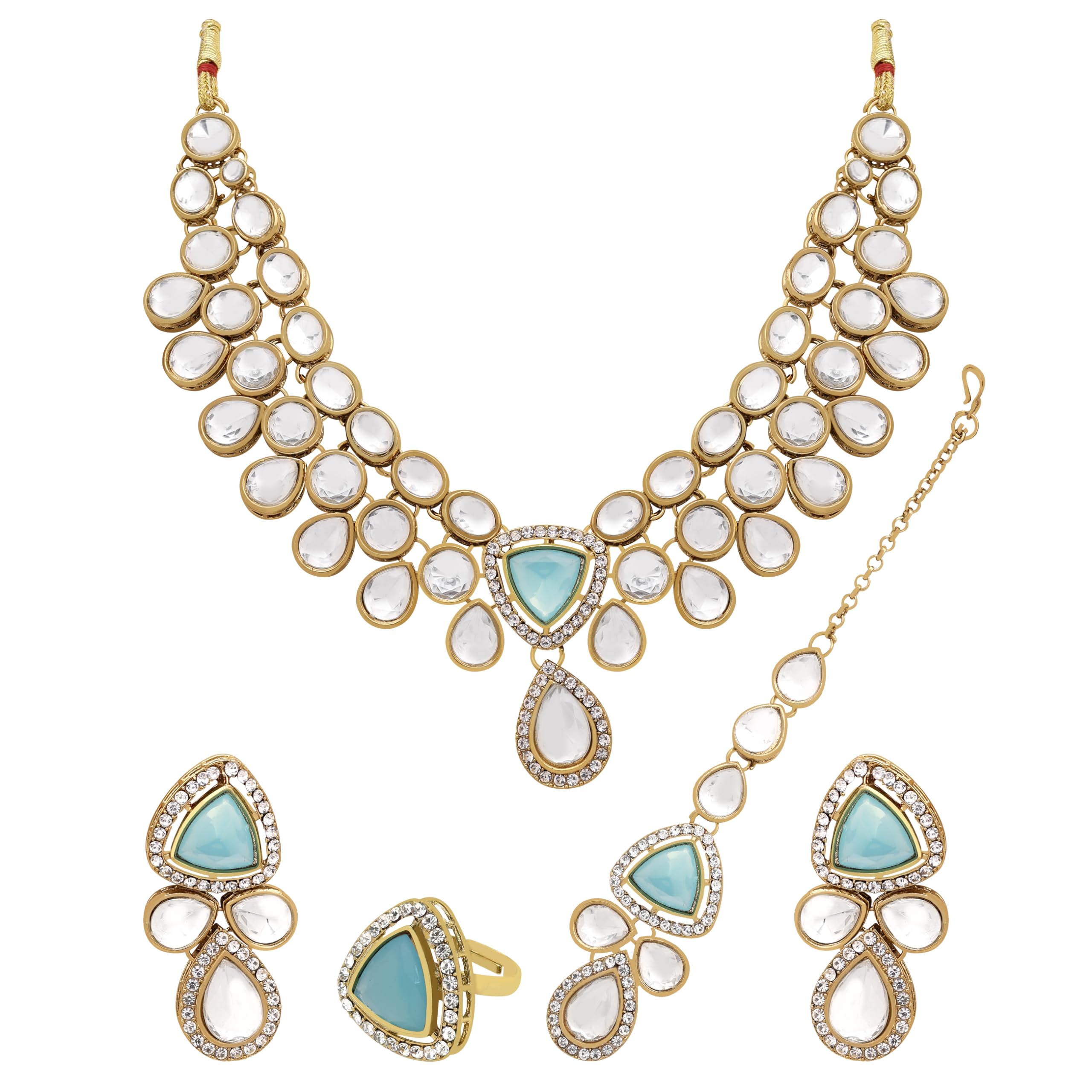 SAIYONI "Tri-Luminous Kundan Choker Necklace Set for women (Sky blue) (B0D4LSRCSW) Amazon Price History, Amazon Price Tracker