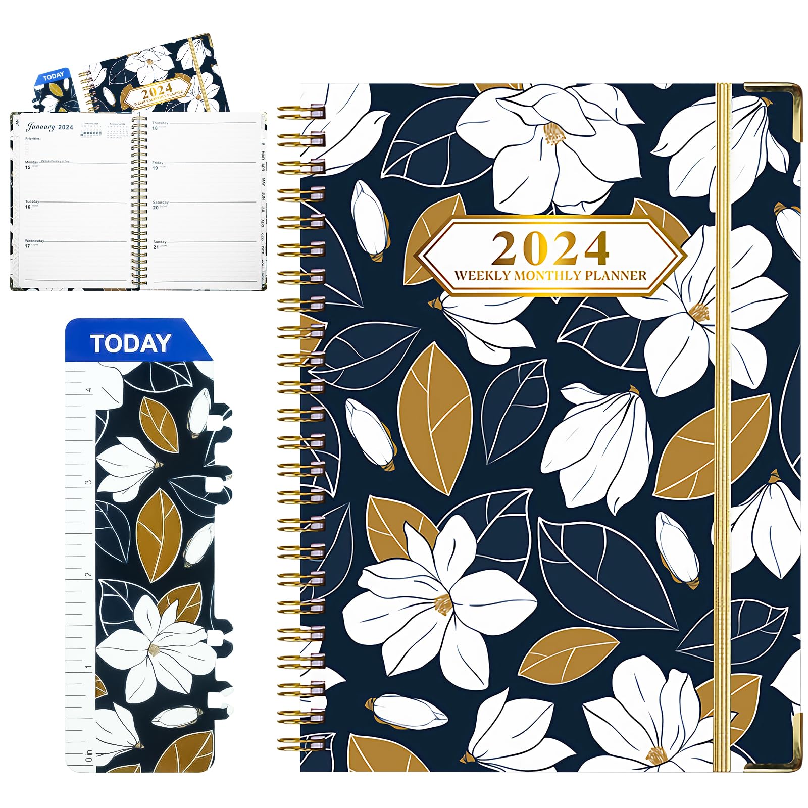 Mesen 2024 Diary Week To View, A5 Academic Planner with Bookmark, Appointment Diary 2024 Spiral Bound Cover Planner Diary for Home, School, Office Planning