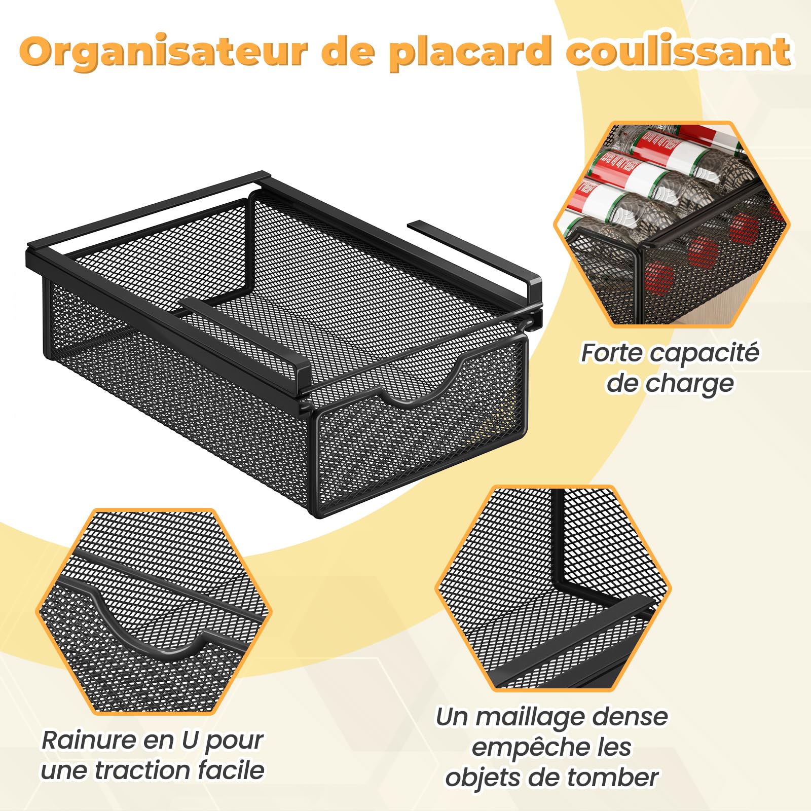 LOVIVER Panier à Tiroir Coulissant Suspendu, Panier de Rangement Coulissant sous Étagère, Organisateur de Rangement sous Armoire, Bureau, Commode, XS