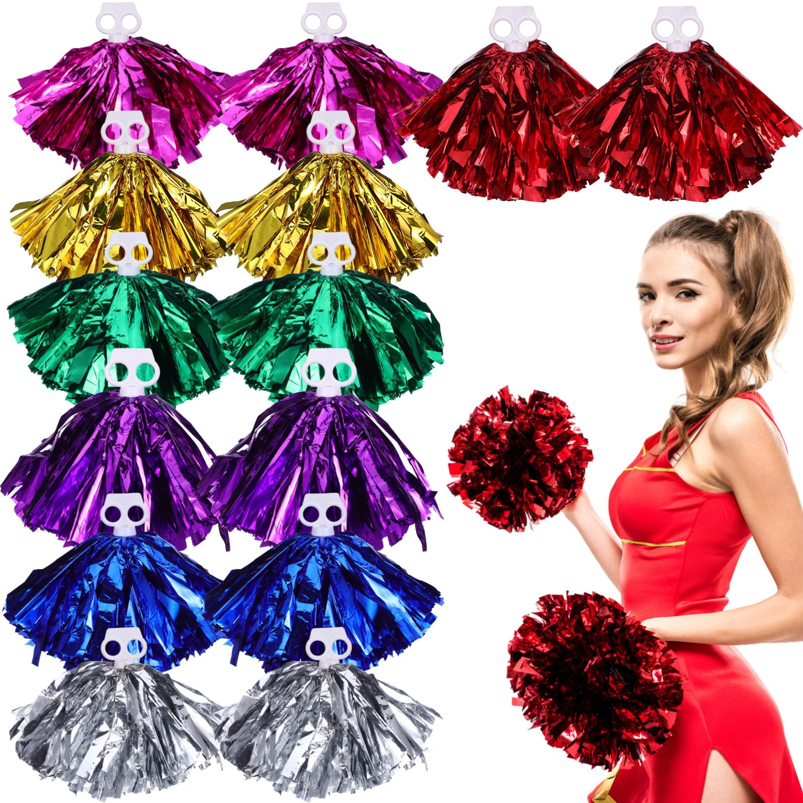 KONTONTY 7 Pairs Cheerleader Pom Poms Fluffy Vibrant Cheerleading Full and Spirited for Dance Teams and Events Plastic with Eye Catchy Colors
