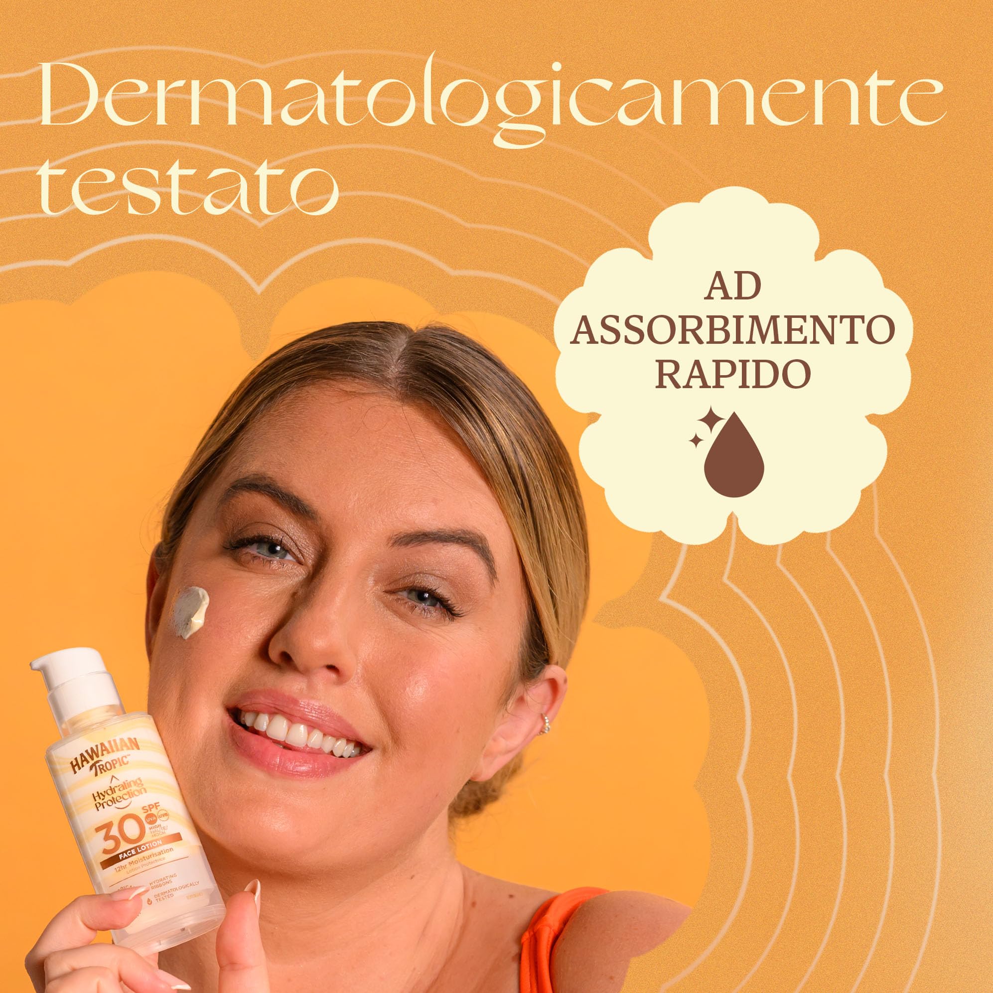 Hawaiian Tropic | Hydrating Protection Lozione Solare Viso SPF 30, Protezione UVA + UVB, 50 ml, 12 ore di idratazione, applicabile prima del Make-Up, Resistente all'Acqua, Vegano
