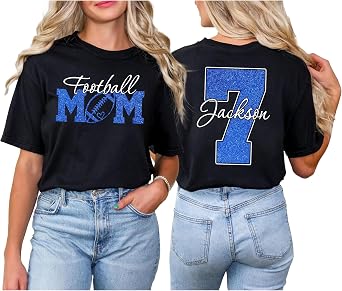 NAZENTI Football Mom Shirt, American Football Shirts Custom Name, Personalized Women Tee, T-Shirt Sweatshirt Senior Gifts