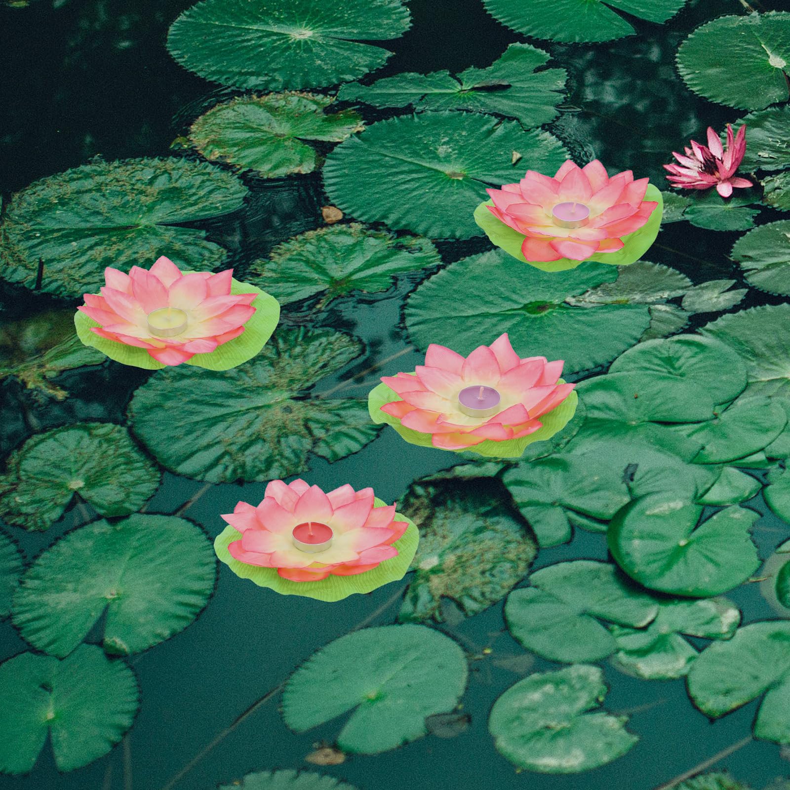 15 pièces Flottant lumière nénuphar Bougie Flottante lanternes Piscine étang réservoir Fleur Lampe de Nuit Bougies flottantes décoratives lumières for Festival de prière (Couleur aléatoire)
