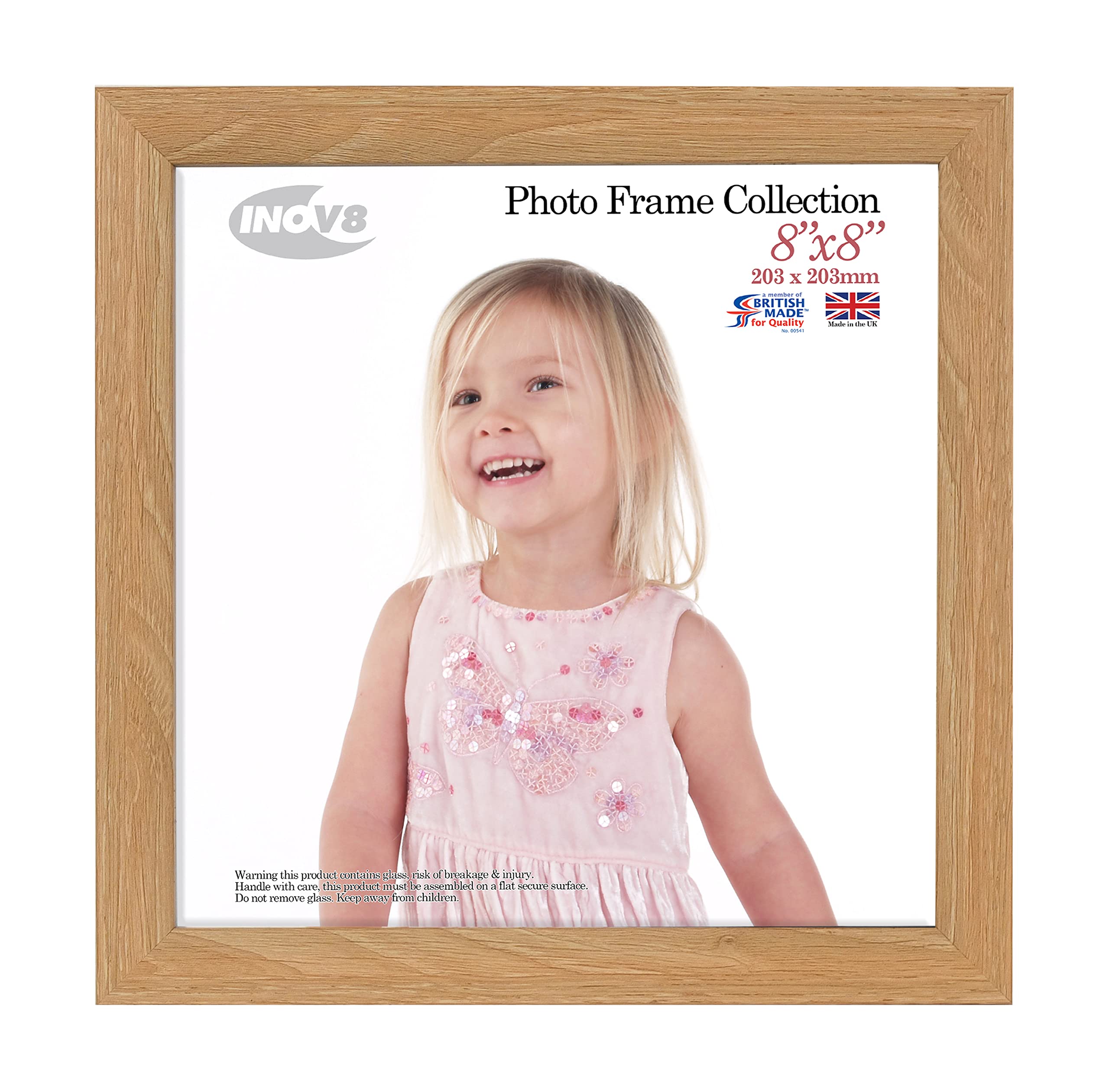 Inov8 British Made Picture / Photo Frame to fit 8"x8" (20.32cm x 20.32cm) with Lime Oak Wood Effect Frame