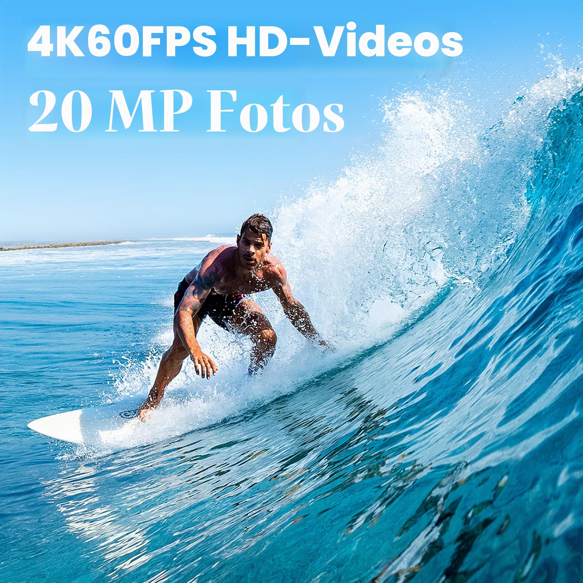 AKASO Action Cam 4K60FPS-Unterwasserkamera 20MP 60M Wasserdicht SuperSmooth Stabilisierung EIS 4.0,WLAN Actioncam mit 150° Weitwinkel,4xZoom,8X Slo-mo,2x1550mAh Akkus-Brave 8 Lite