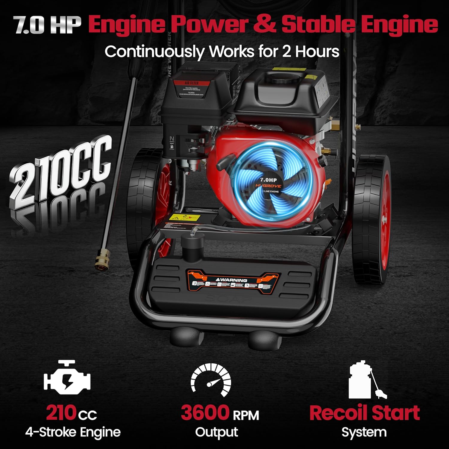 HUGROVE 4000 PSI Gas Pressure Washer, 2.8 GPM Power Washer with 7.0HP 210CC Engine, 5 Quick-Connect Nozzles, Soap Tank & 26ft Hose, Pressure Washer for Driveways and Car Wash (Pressure Washer06)