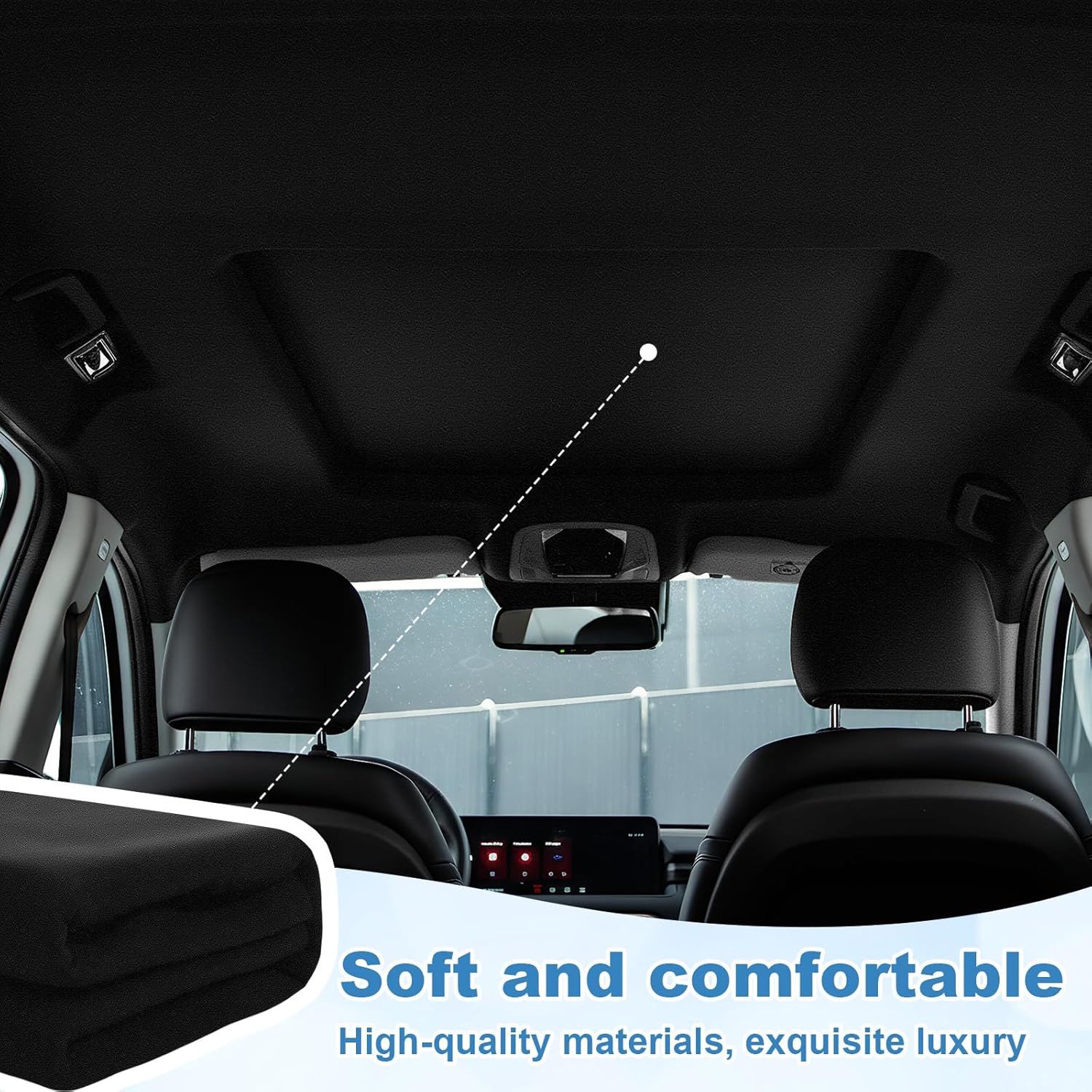 Black Suede Headliner Fabric 125" L x 60" W with Foam Backing, with Seam Roller Tool, Auto Roof Liner Replacement Material for Car/Truck/SUV/RV