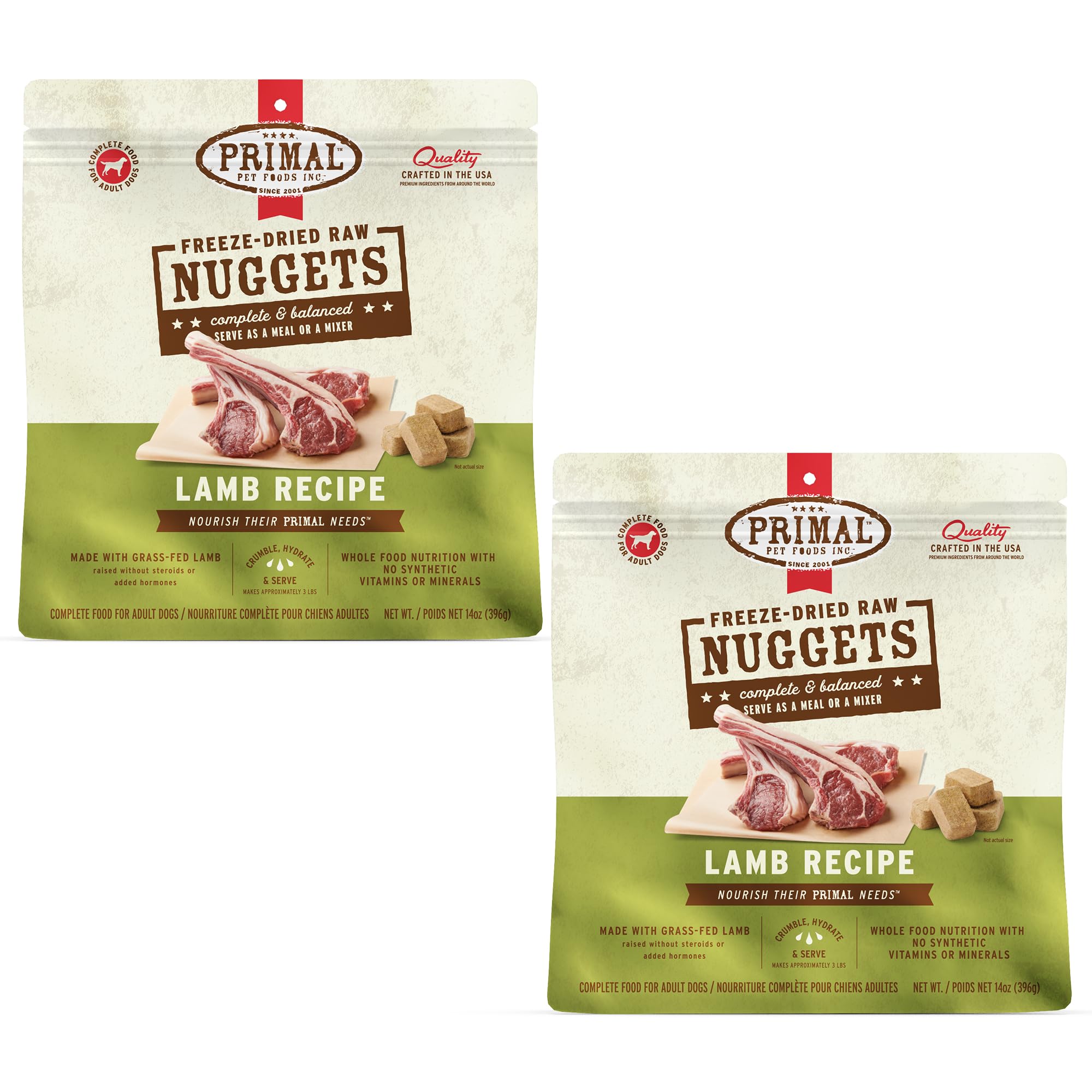 Primal Freeze Dried Raw Dog Food Nuggets, Lamb, Complete & Balanced Meal, Also Use as Topper or Treat, Premium, Healthy, Grain Free, High Protein Raw Dog Food, 14 oz (Pack of 2)