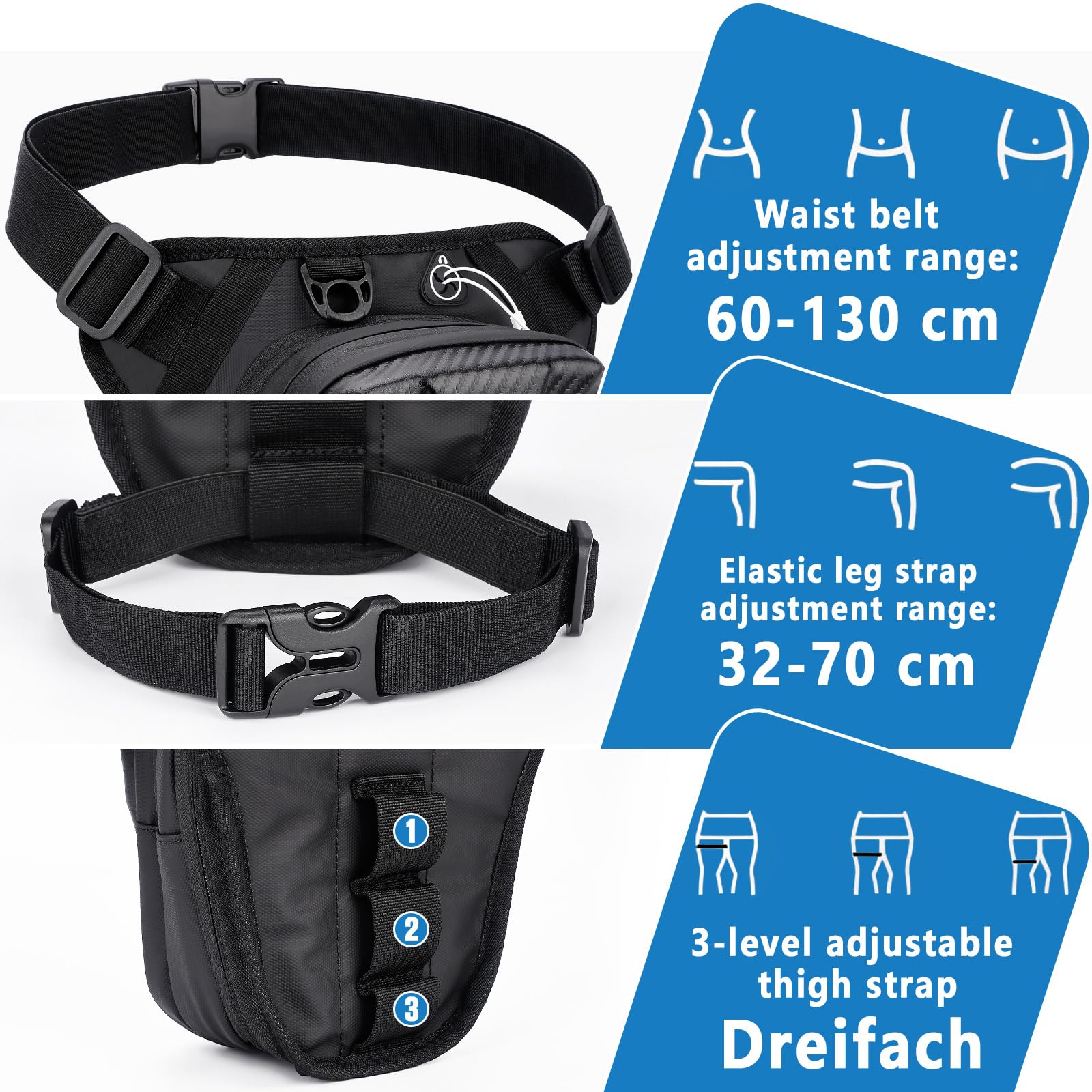 GXCROR Sac de jambe de moto, sac banane, sac banane pour homme et femme, sac de cuisse, sac étanche pour le cyclisme, la randonnée