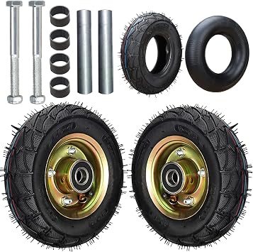 2 Pcs Wheelbarrow Rubber Tires Air Wheel Diameter 8/10 Tire Kit with Mounting Axle and Spare Tires 350kg Load Capacity 4.10/3.50-4 Ball Bearing Spare Tire Wheelbarrow Trolley Replacement Parts Size : 8