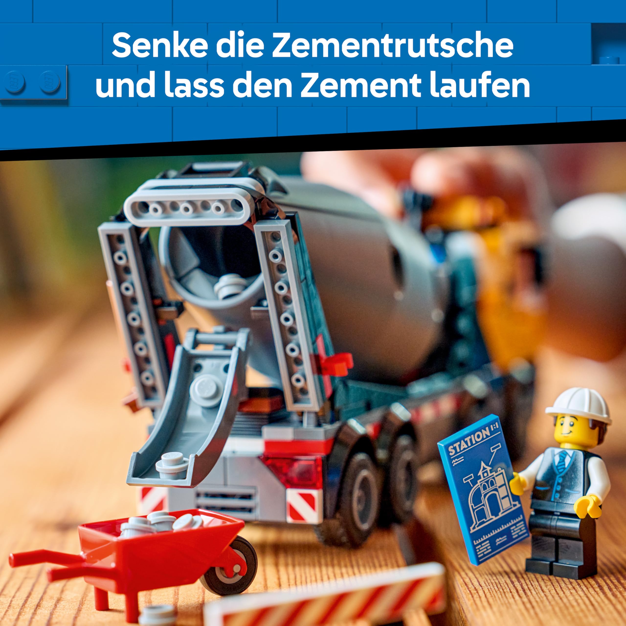 LEGO City Betonmischer - Lehrreiches Baufahrzeug Spielzeug mit 3 Minifiguren, drehbarer Trommel & Ausgießfunktion - Geburtstagsgeschenk für Jungen ab 7 Jahren - 60478