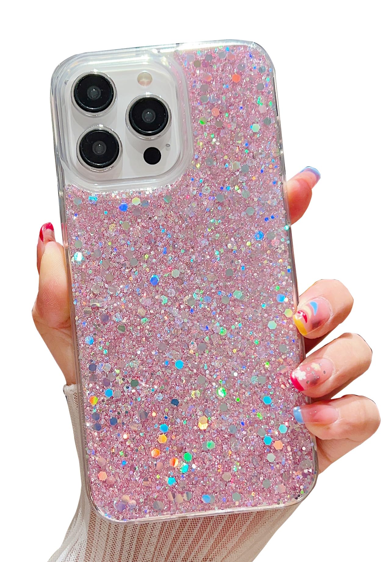 For IPhone 16 Pro Max Diamond Gradient Glitter Plated TPU Phone Case(Pink