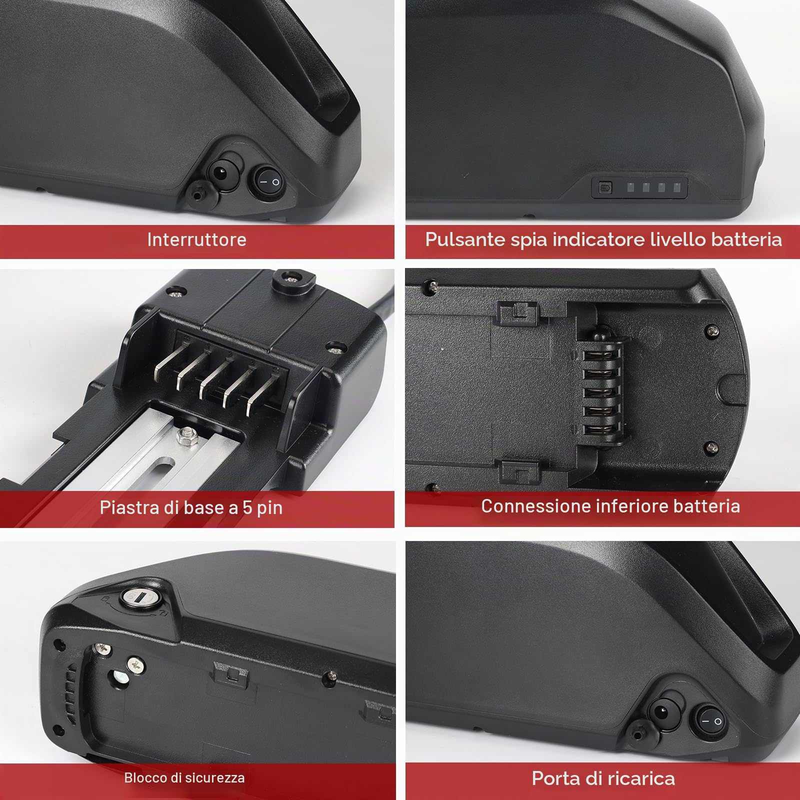 52V Batteria Ebike 20Ah, Batteria Litio Bici Elettrica Grande Capacità per 1500W-250W Motore Bicicletta, con Caricabatterie, Piastra Base 5 Pin e Cella Grado A