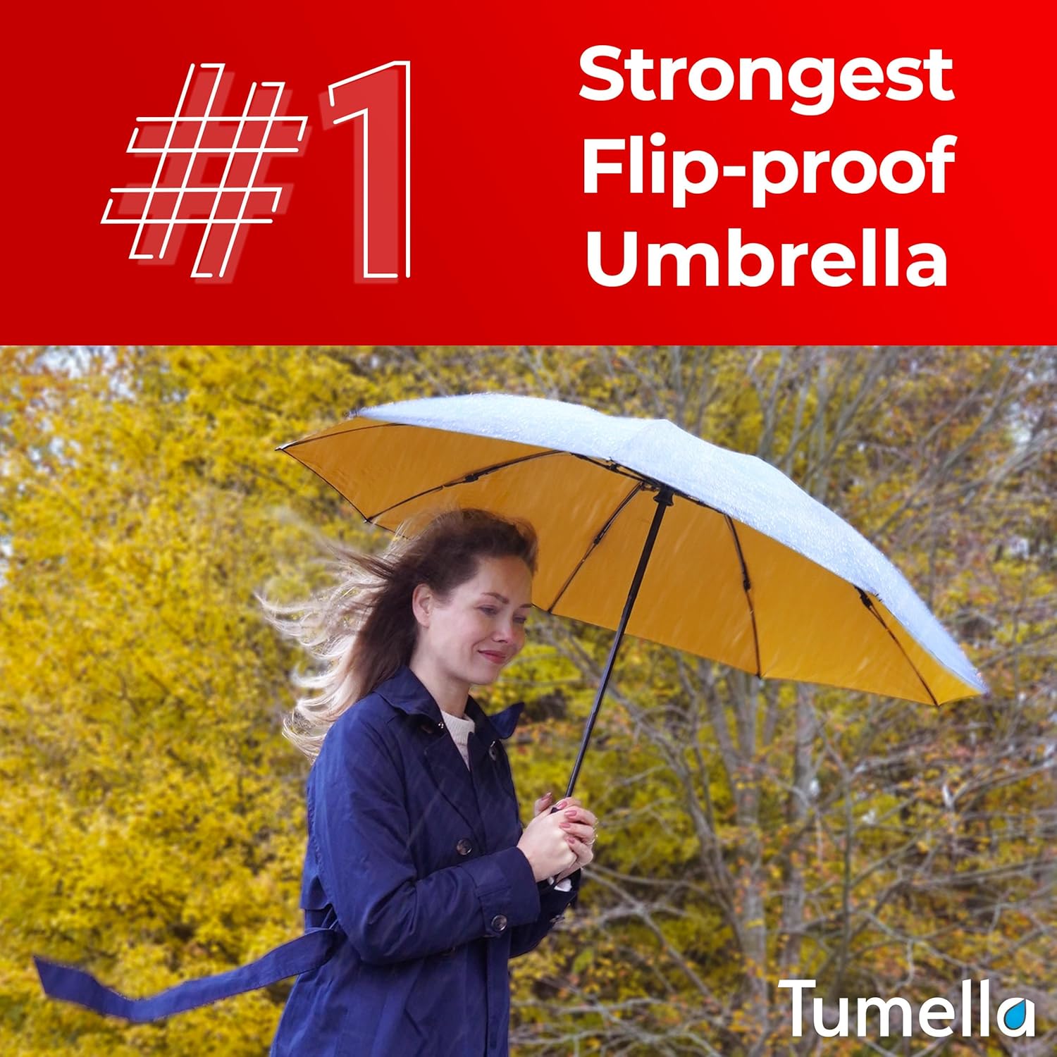 TUMELLA Inverted Windproof Umbrella, Large, Strong & Light, Portable and Automatic Reverse Folding Rain Umbrella, Durable Premium Grip, Fits Car & Backpack - Image 7