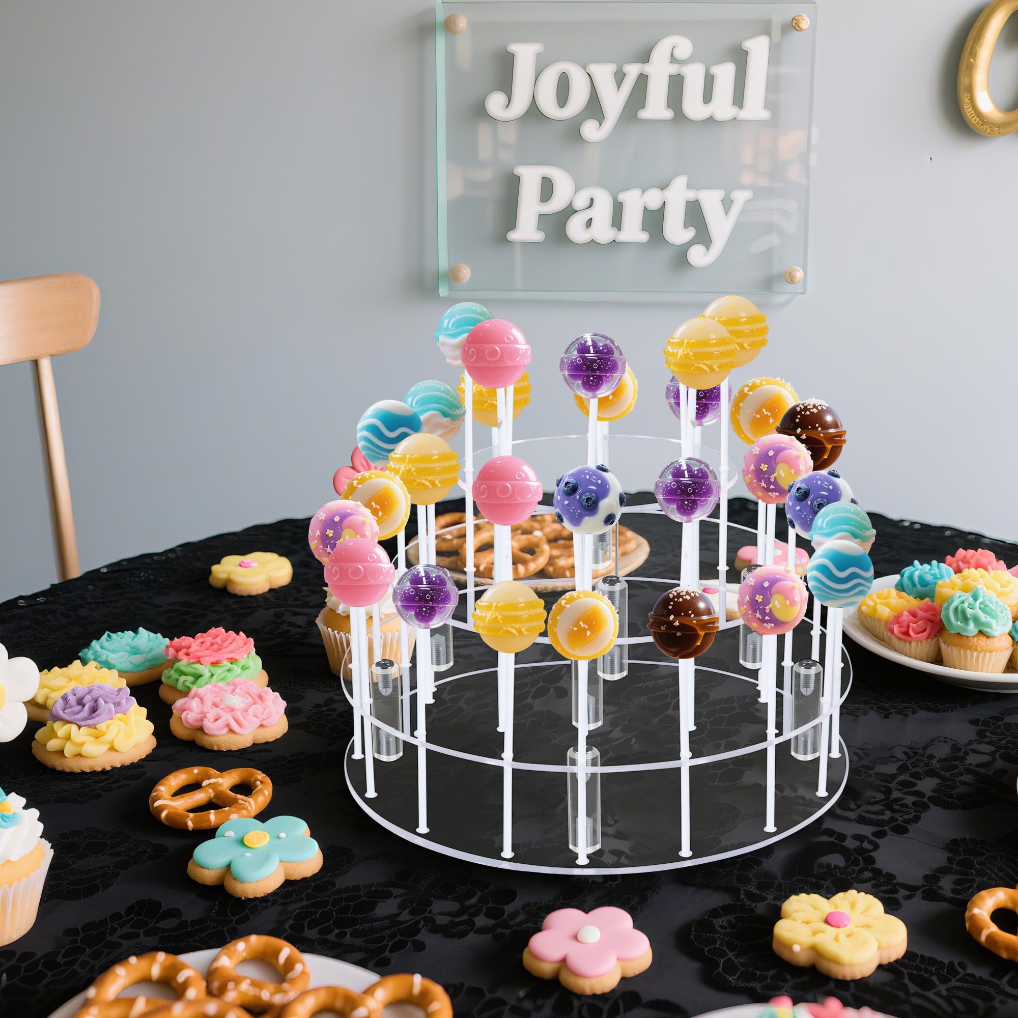 YestBuy Round 3 Tier Round Acrylic Cake Pop Stand(9 Rods) 3