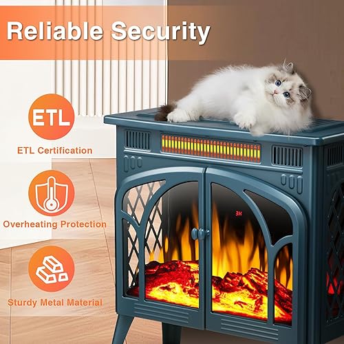 Miniatura 3 de Calentador eléctrico de chimenea con control remoto, estufa de chimenea infrarroja portátil de 24 pulgadas con múltiples llamas 3D, brillo