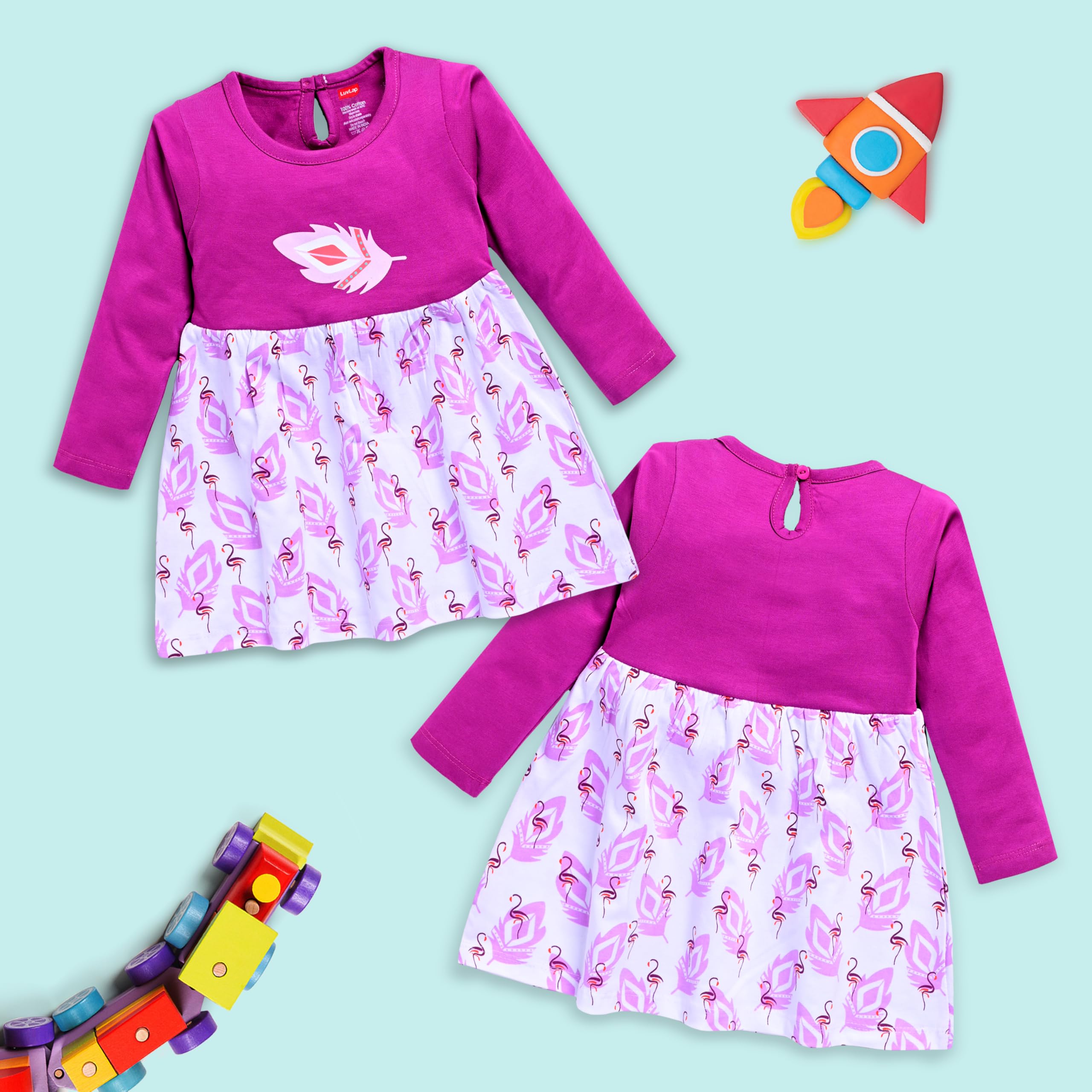 Luvlap Girl's Cotton A-Line Knee-Length F/S Frock (LLAMZGR0140_Multicilour 4_18 to 24 Months, Size XXL) - Image 4 thumbnail