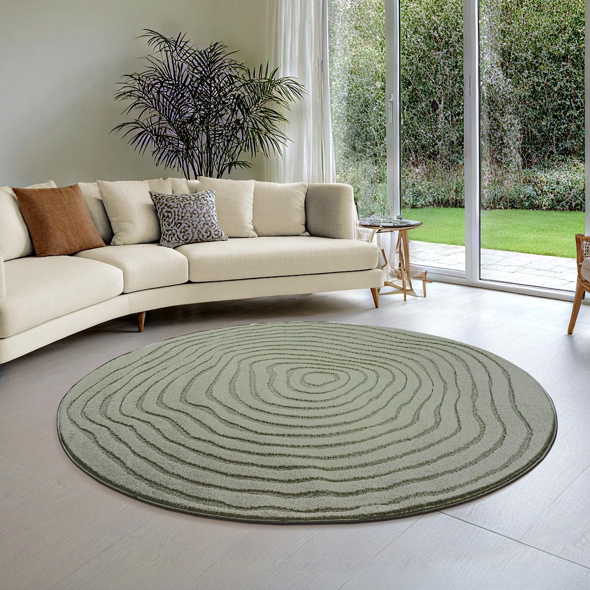 the carpet Everest - Moderner Kurzflor Teppich Hoch-Tief-Struktur, 3D-Effekt, weiche Oberfläche und hohe Flordichte, ideal für Wohnzimmer & Schlafzimmer, Grün, 160 cm Rund