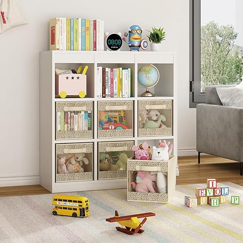 Wisdom Star Paquete de 6 cubos de almacenamiento de tela con ventana de cosecha, contenedores de almacenamiento plegables de 13 x 13 pulgadas,