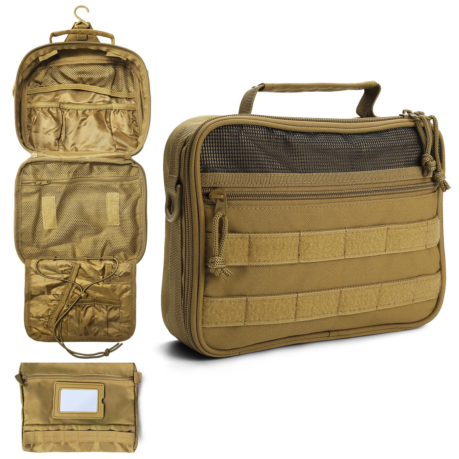 SMONT Toiletry Bag for Men Travel Toiletry Organizer Dopp Kit Travel Organizer Toiletries Travel Bag Shaving Hygiene Bag Bathroom Hanging Men's Toiletry Bag for Short Trips Brown