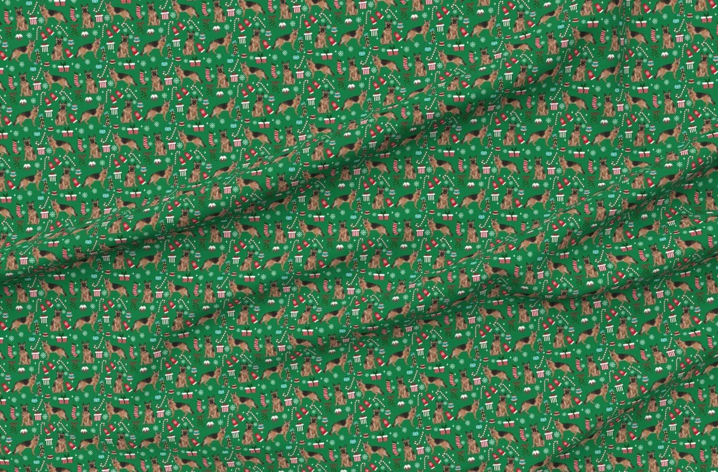 Spoonflower Fabric - German Shepherd Christmas Dogs Breeds Candy Canes Xmas Presents Green Printed on Minky Fabric by The Yard - Sewing Baby Blankets Quilt Backing Plush
