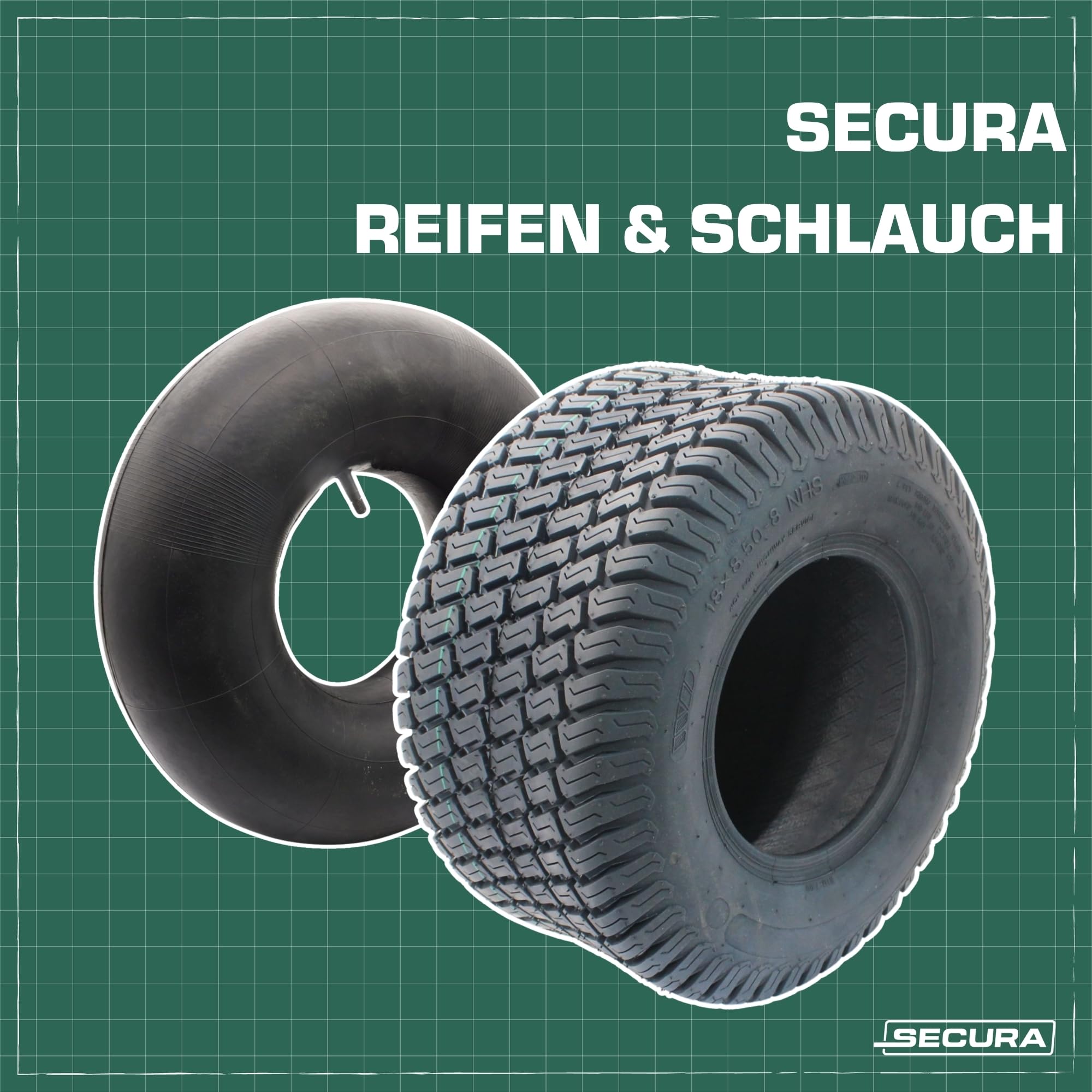SECURA 2x Tubeless Reifen inkl. Schlauch 18x8.50-8 Schläuche mit geradem Ventil TR13