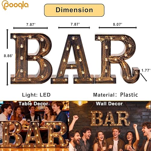 Miniatura 3 de BAR - Letrero iluminado de marquesina para decoración del hogar, letrero de marquesina LED iluminado, luz de pub preiluminada, funciona con pilas