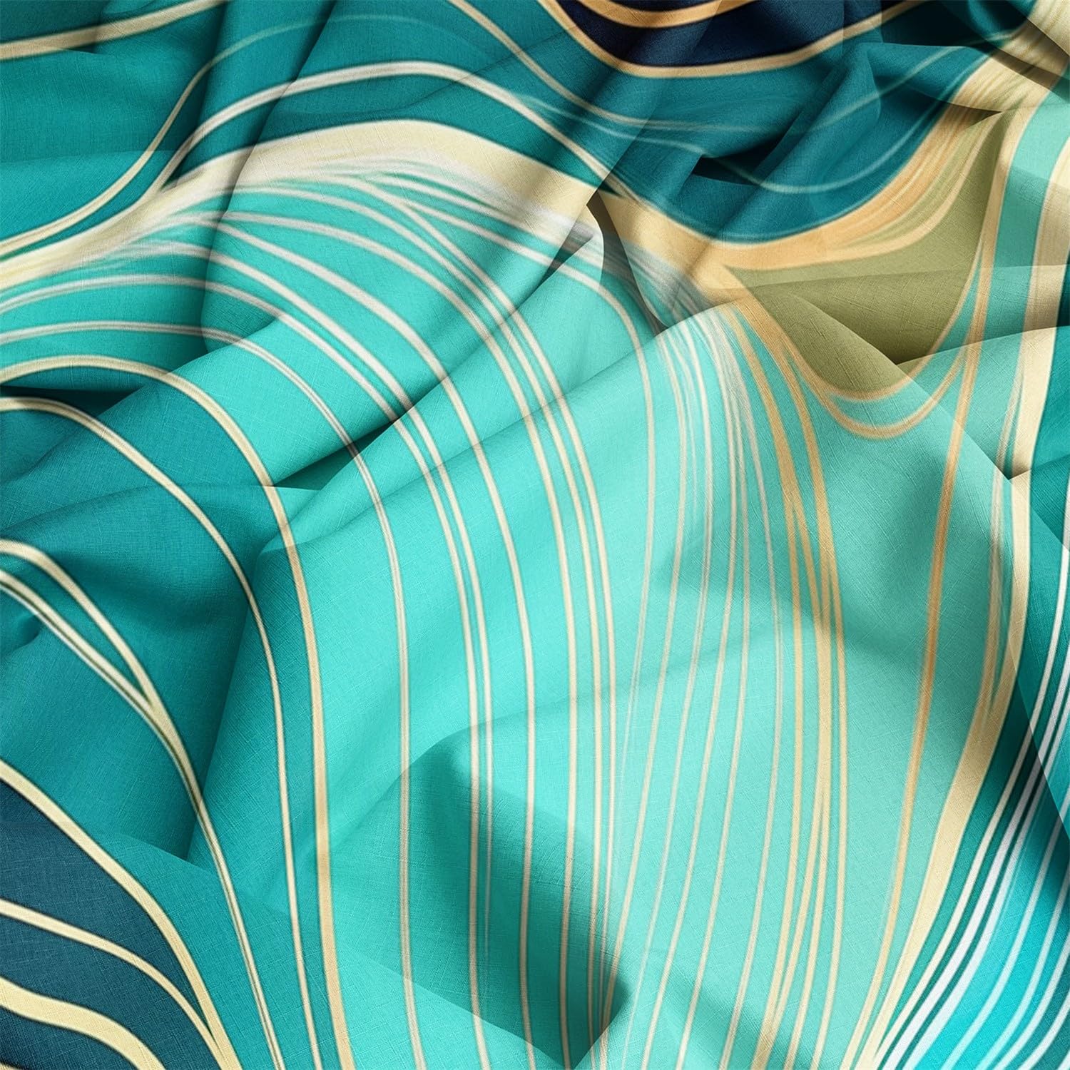 Poszwa na kołdrę 240x260 cm z mikrofibry, zestaw pościeli z abstrakcyjnymi falowanymi liniami z 2 poszewkami na poduszki z nadrukiem turkusowym dwustronna poszwa na kołdrę na 4 pory roku