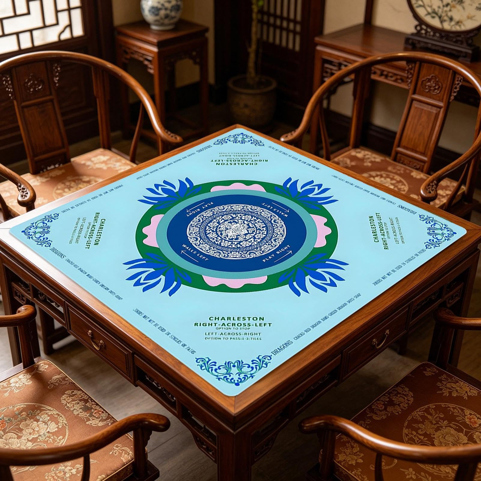Mahjong Matte nadrukowane zasady gry, antypoślizgowe, tłumiące hałas | Mata stołowa Mahjong do centrów społeczności, domów seniorów, festiwali, spotkań, podróży i dla początkujących