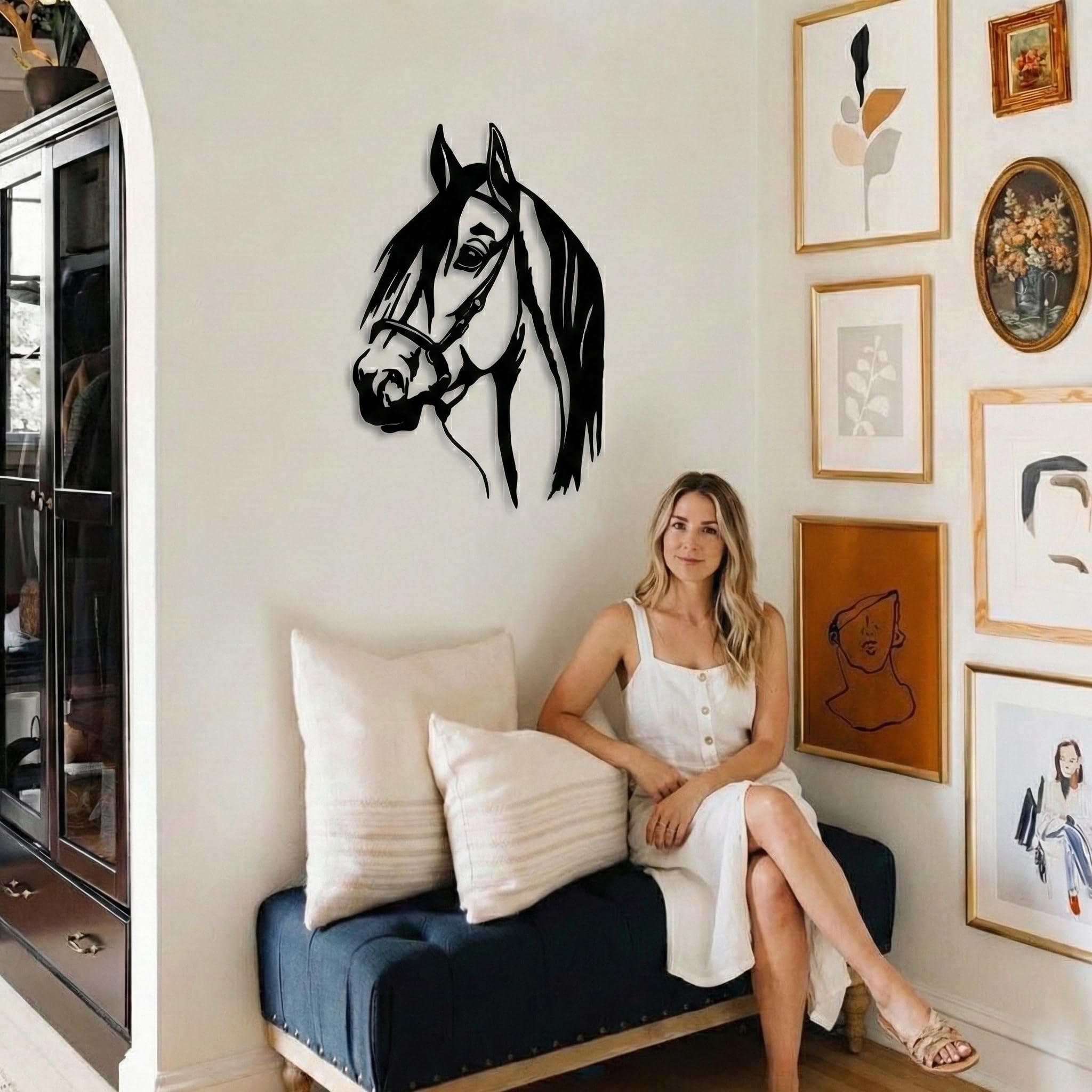 Dekadron - Décoration murale en métal - Tête de cheval - Silhouette murale en 3D en métal - Pour la maison, le bureau, la chambre à coucher, le salon (43 x 61 cm)