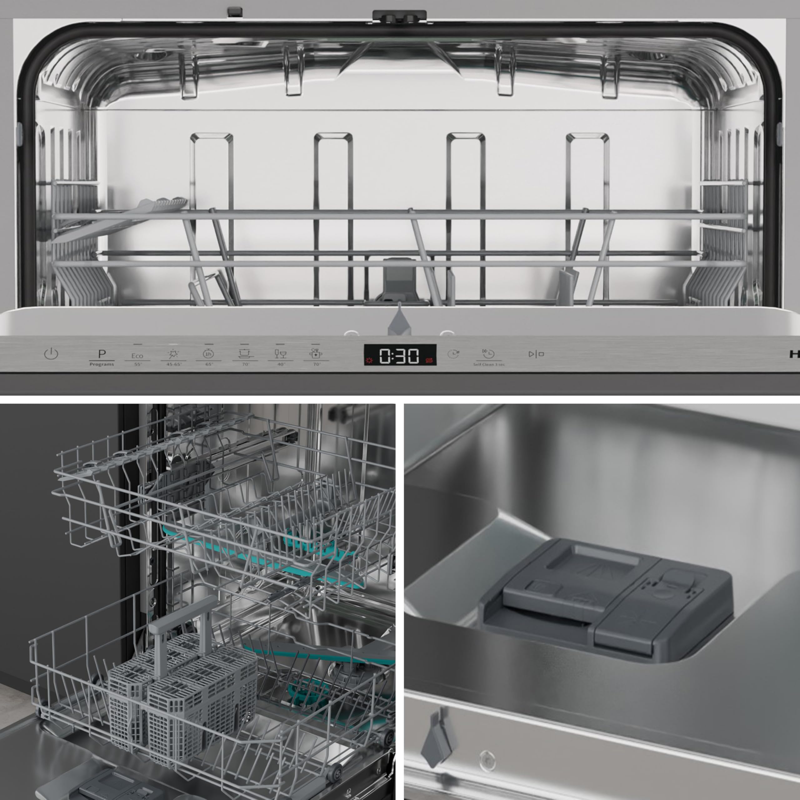 Hisense HV642D65 NUOVA Lavastoviglie da Incasso 60 cm, 14 Coperti, Apertura Porta Automatica, Cesti Flessibili, 6 Programmi, Classe Energetica D
