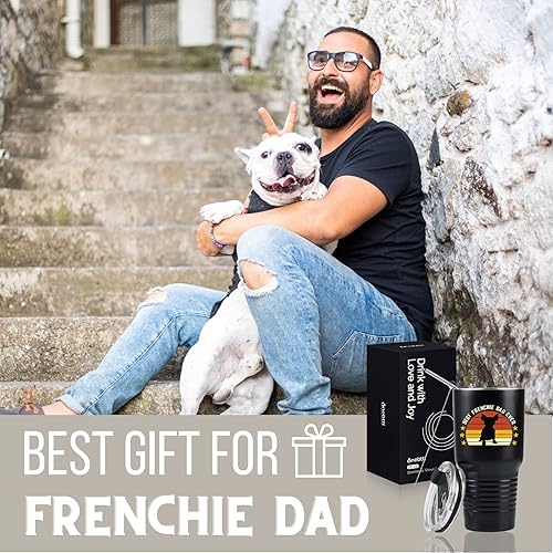 Miniatura 2 de Onebttl Regalos de bulldog francés, regalos franceses, taza de viaje negra de 30 onzas, vaso aislado - Frenchie Dad