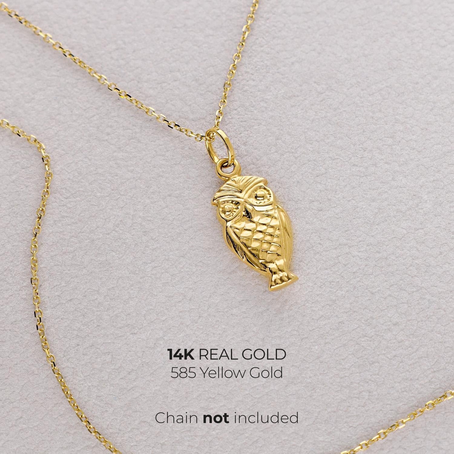 Lucchetta - Hibou Porte-bonheur | Pendentif en Or Jaune 14 Carats Brillant | Charms et Pendentifs pour Bracelet et Chaîne (jusqu'à 4 mm) | pour Femme et Fille